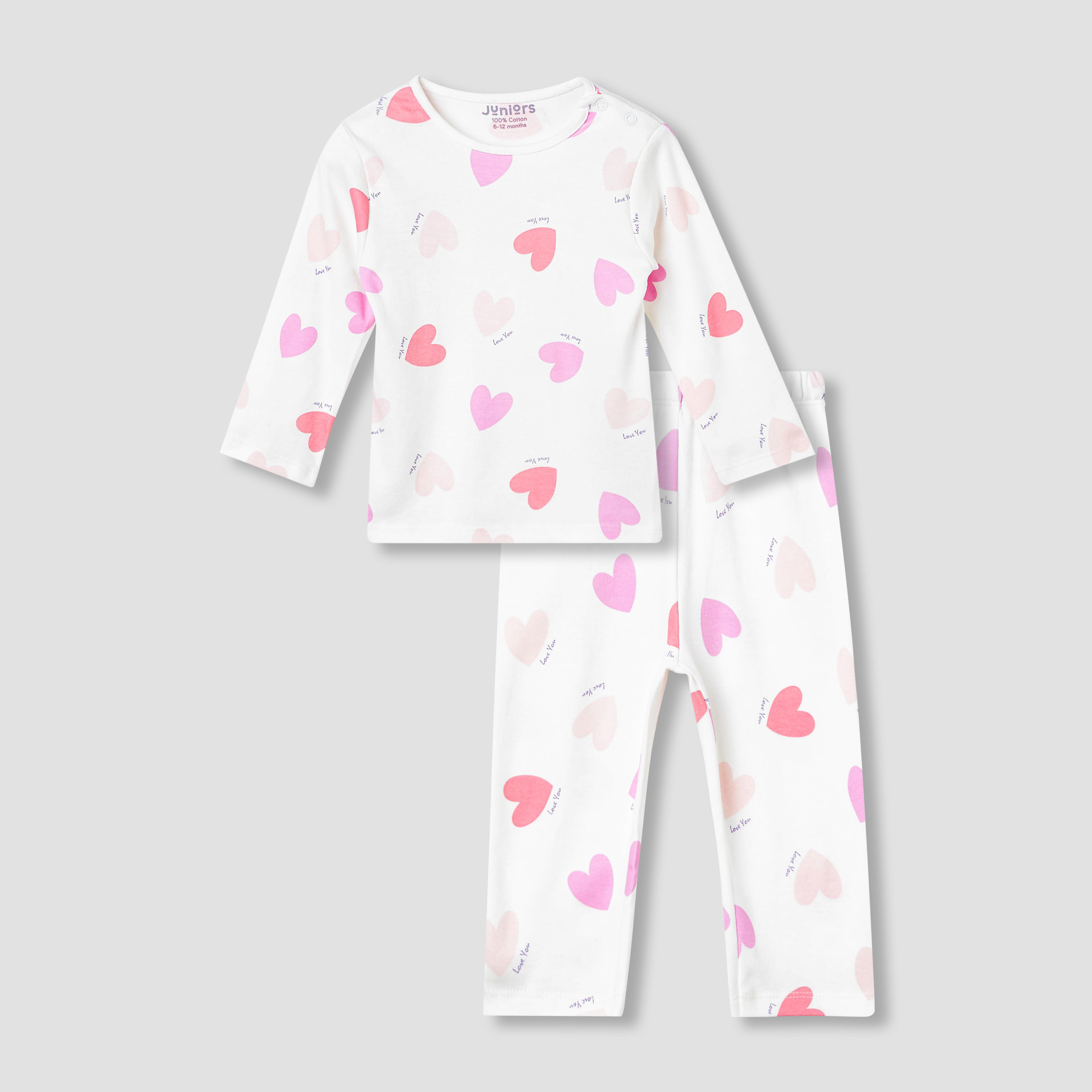 Juniors Heart Print T-shirt and Pyjama Set-baby-girls-clothing-nightwear-pyjamasets-image-1
