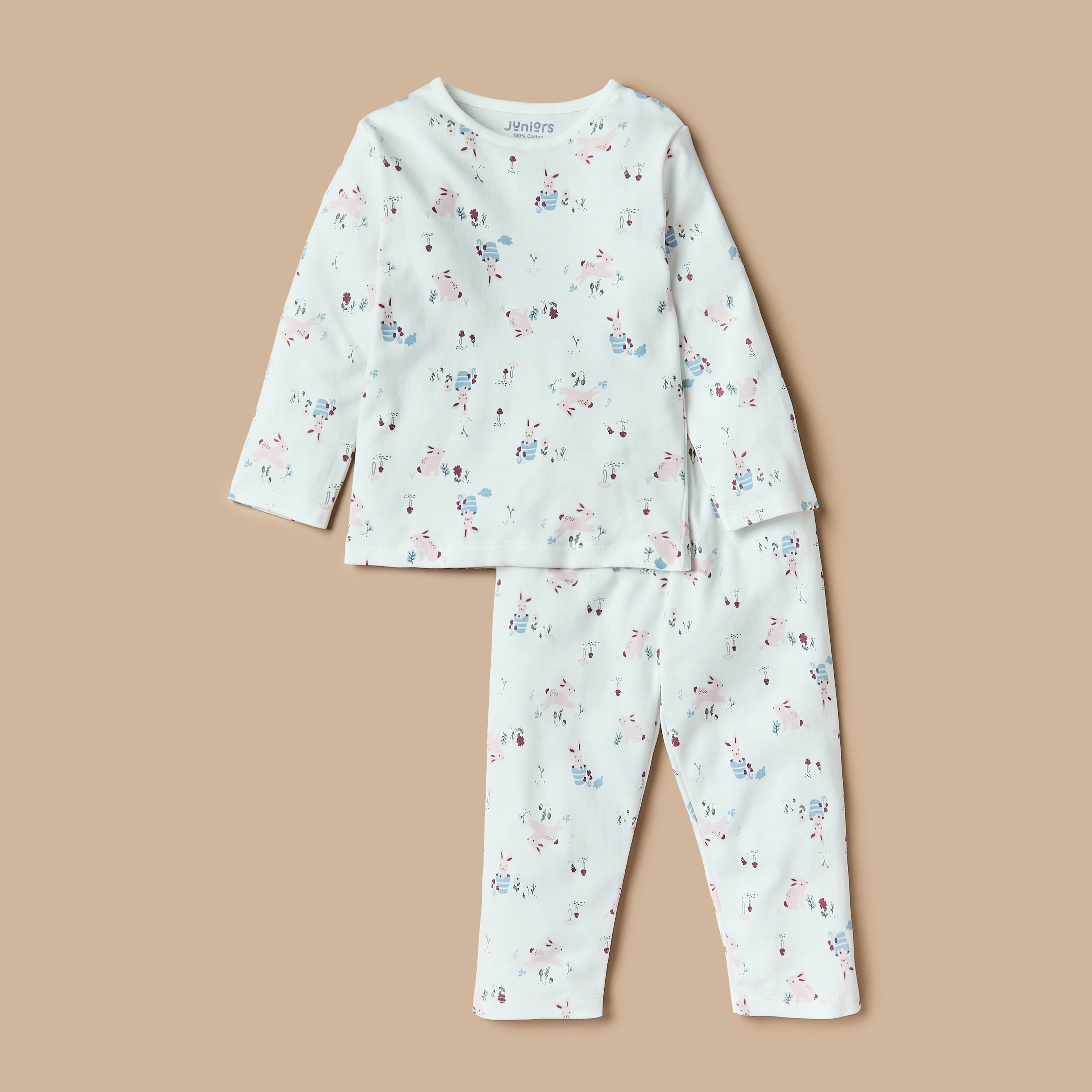 Juniors All-Over Bunny Print T-shirt and Pyjama Set-baby-girls-clothing-nightwear-pyjamasets-image-1