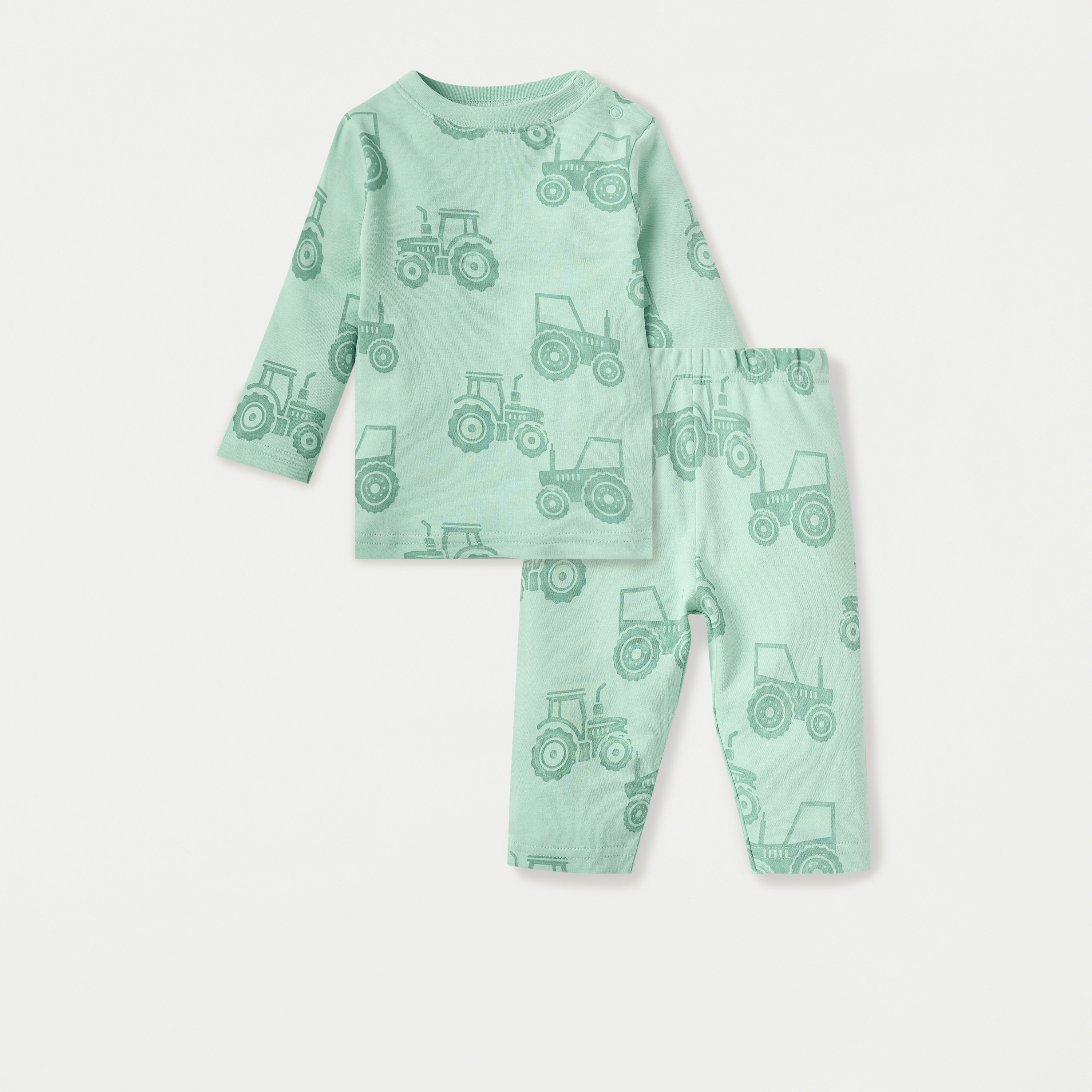 Juniors Tractor Print Long Sleeves T-shirt and Pyjama Set-baby-boys-clothing-nightwear-pyjamasets-image-1