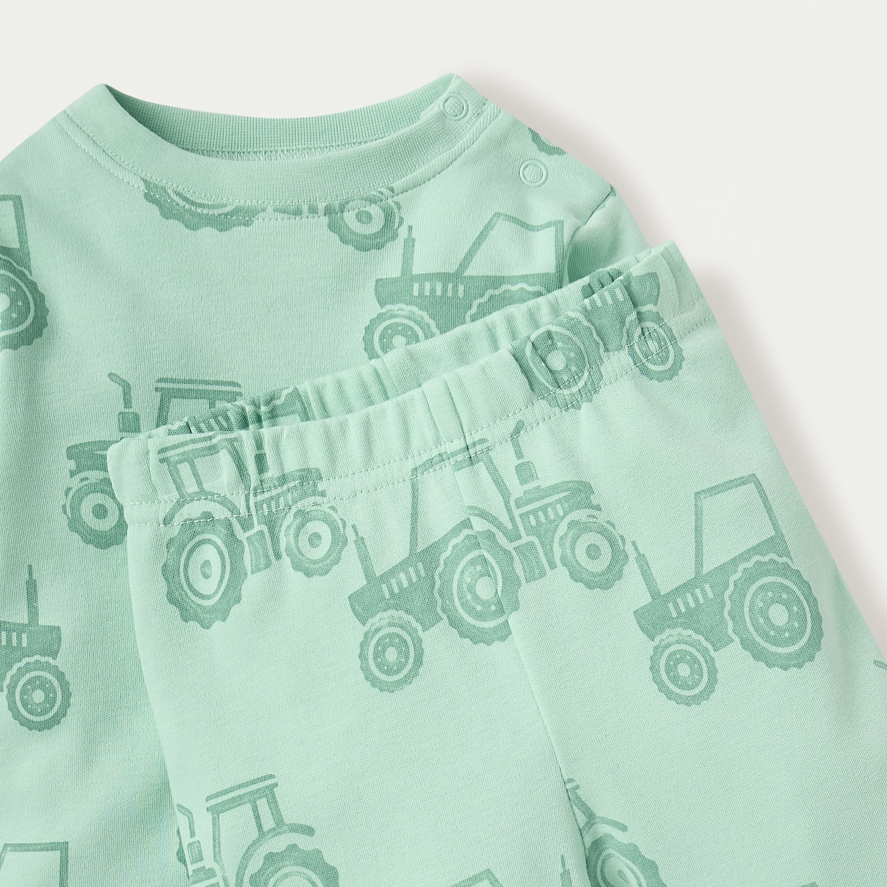 Juniors Tractor Print Long Sleeves T-shirt and Pyjama Set-baby-boys-clothing-nightwear-pyjamasets-image-4