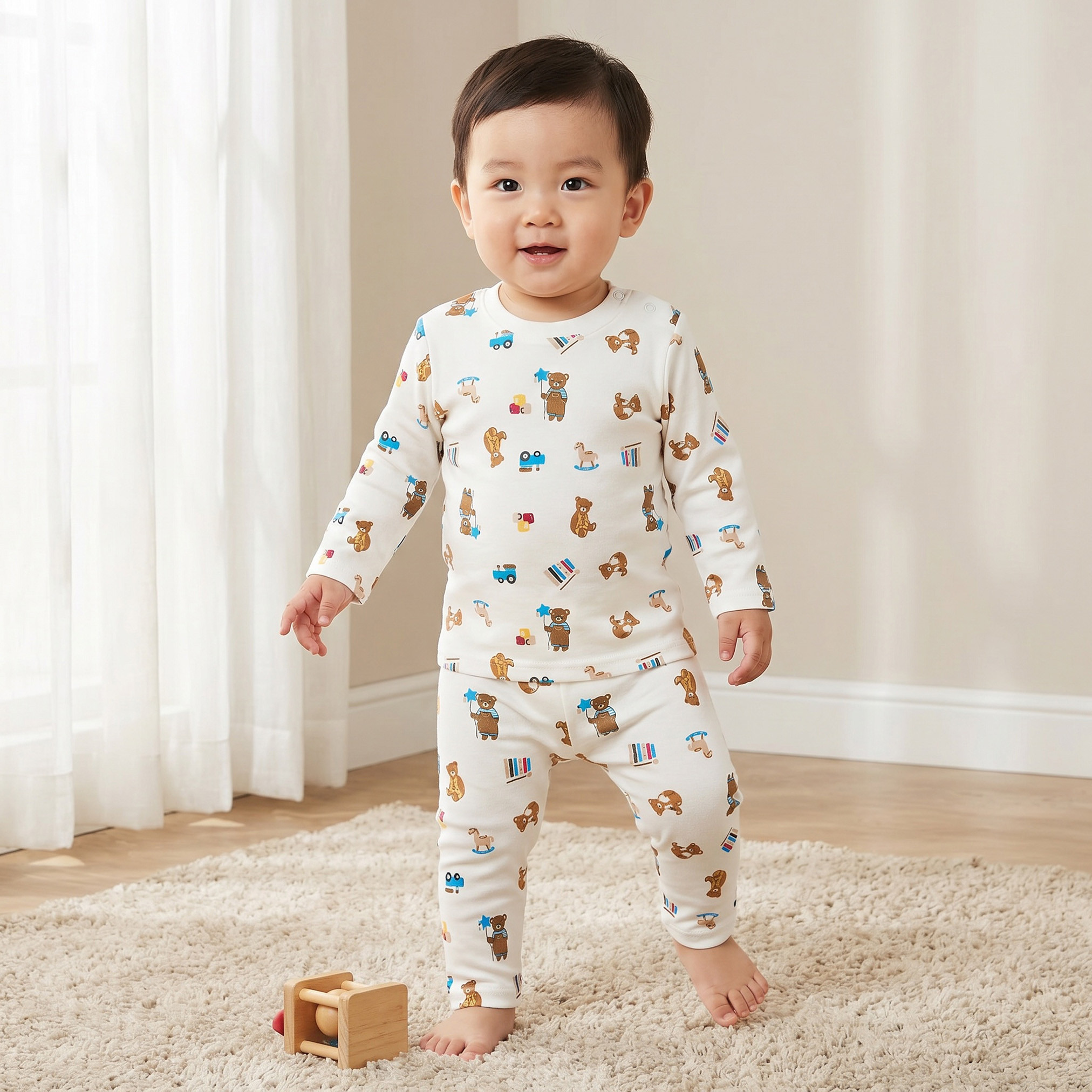 Juniors All-Over Bear Print T-shirt and Pyjama Set-baby-boys-clothing-nightwear-pyjamasets-image-1