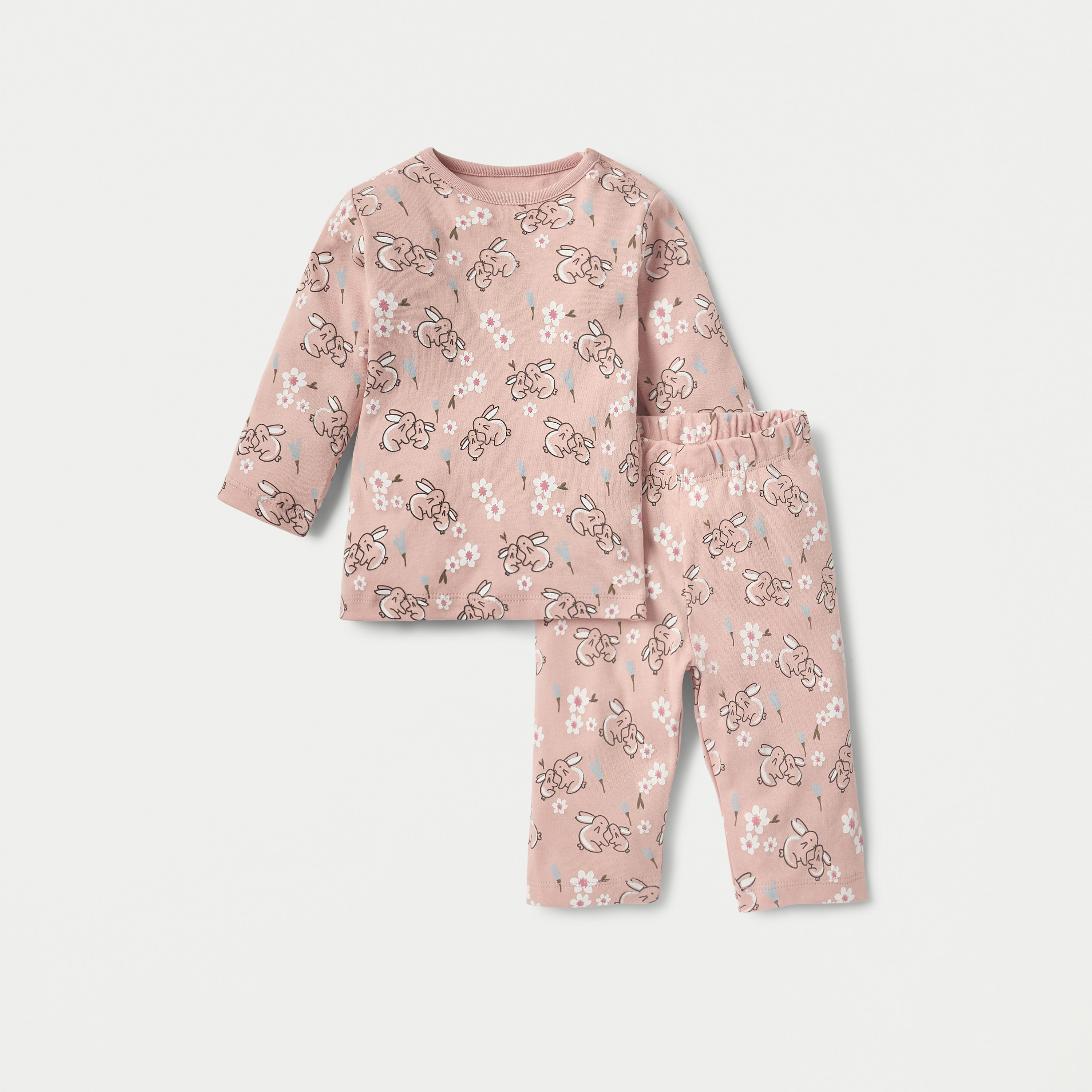 طقم بيجاما وتيشيرت بأكمام طويلة بطبعات أرنب من جونيورز-baby-girls-clothing-nightwear-pyjamasets-image-1