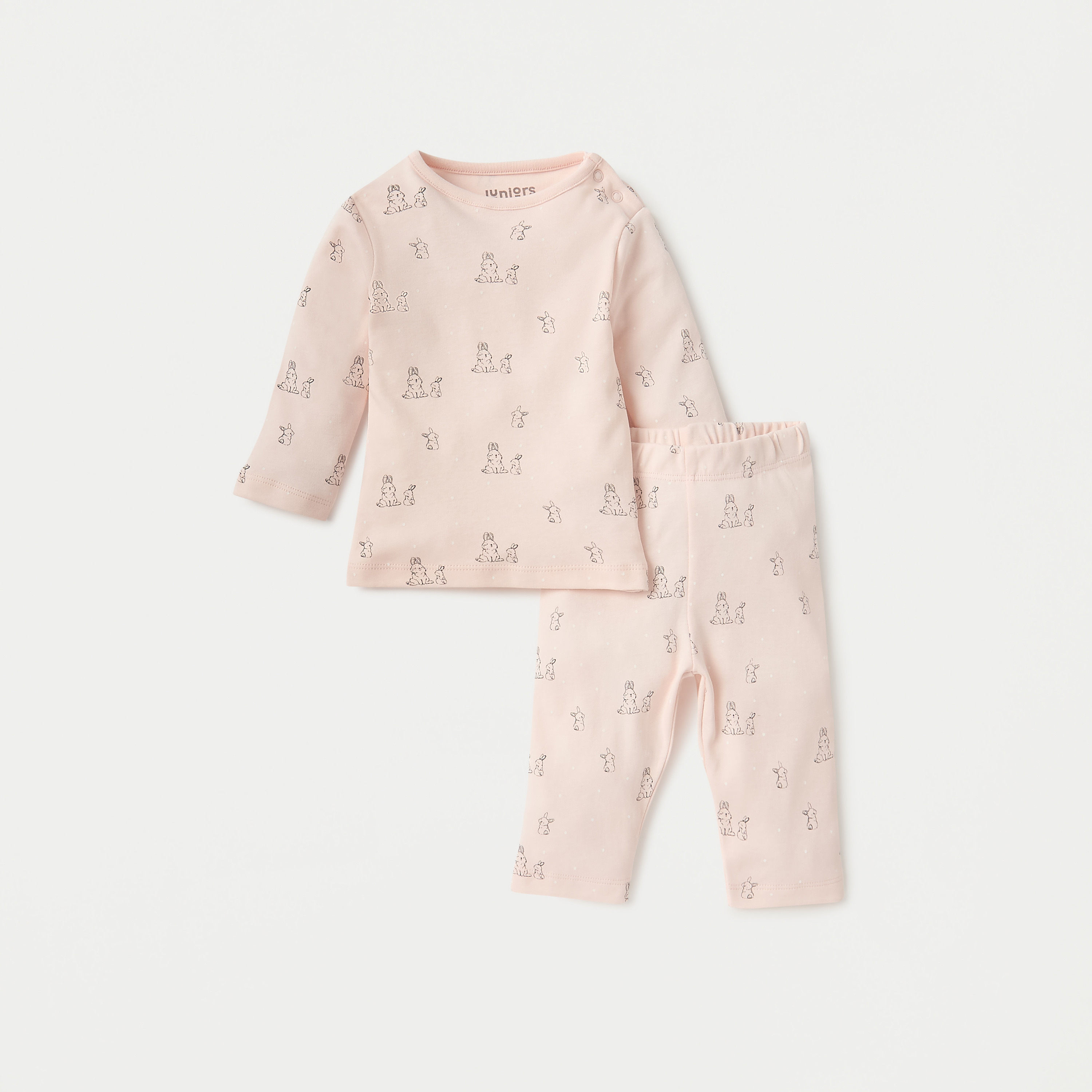 Juniors Bunny Print Long Sleeves T-shirt and Pyjama Set-baby-girls-clothing-nightwear-pyjamasets-image-1