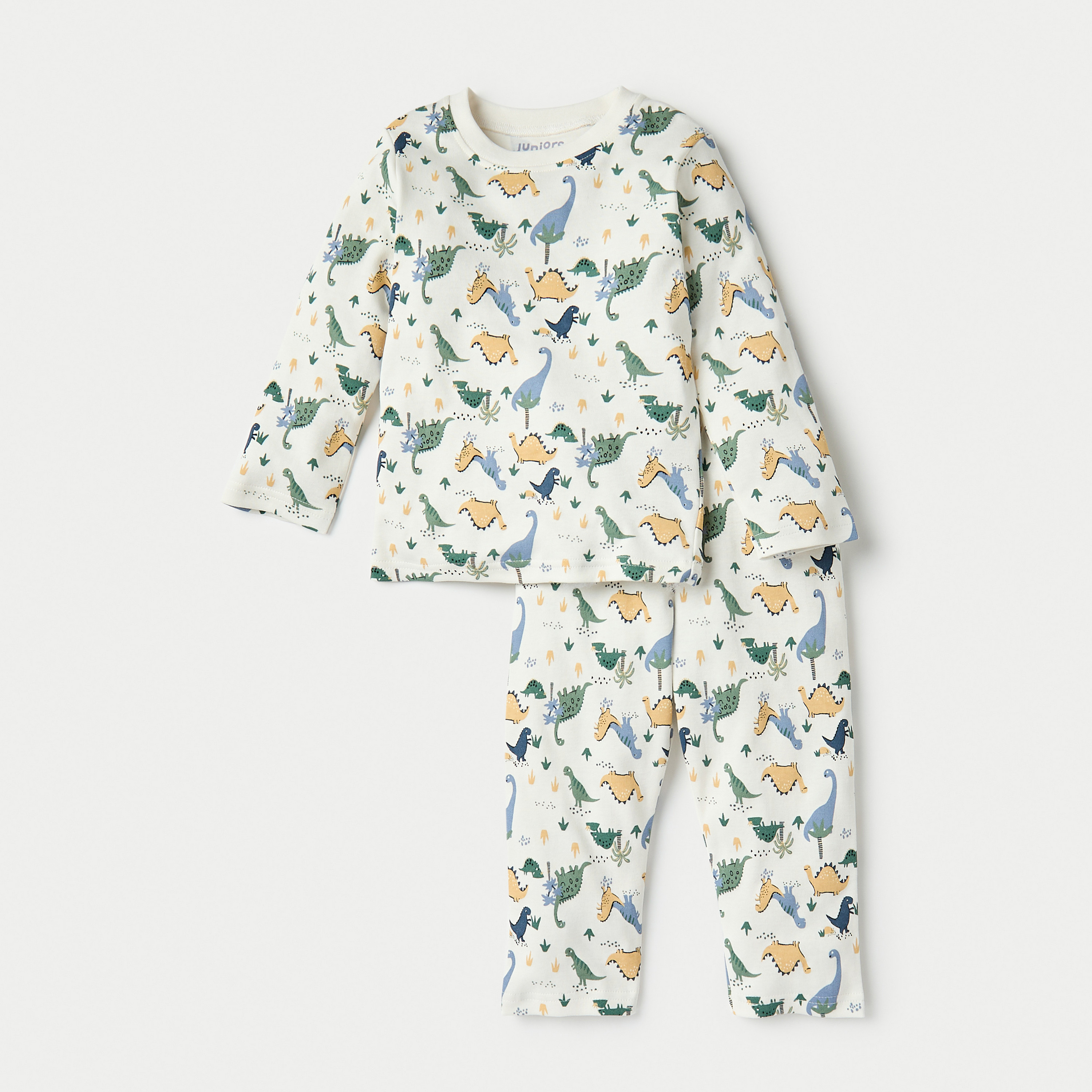 Juniors All-Over Dinosaur Print Long Sleeves T-shirt and Elasticated Pyjama Set-baby-boys-clothing-nightwear-pyjamasets-image-1