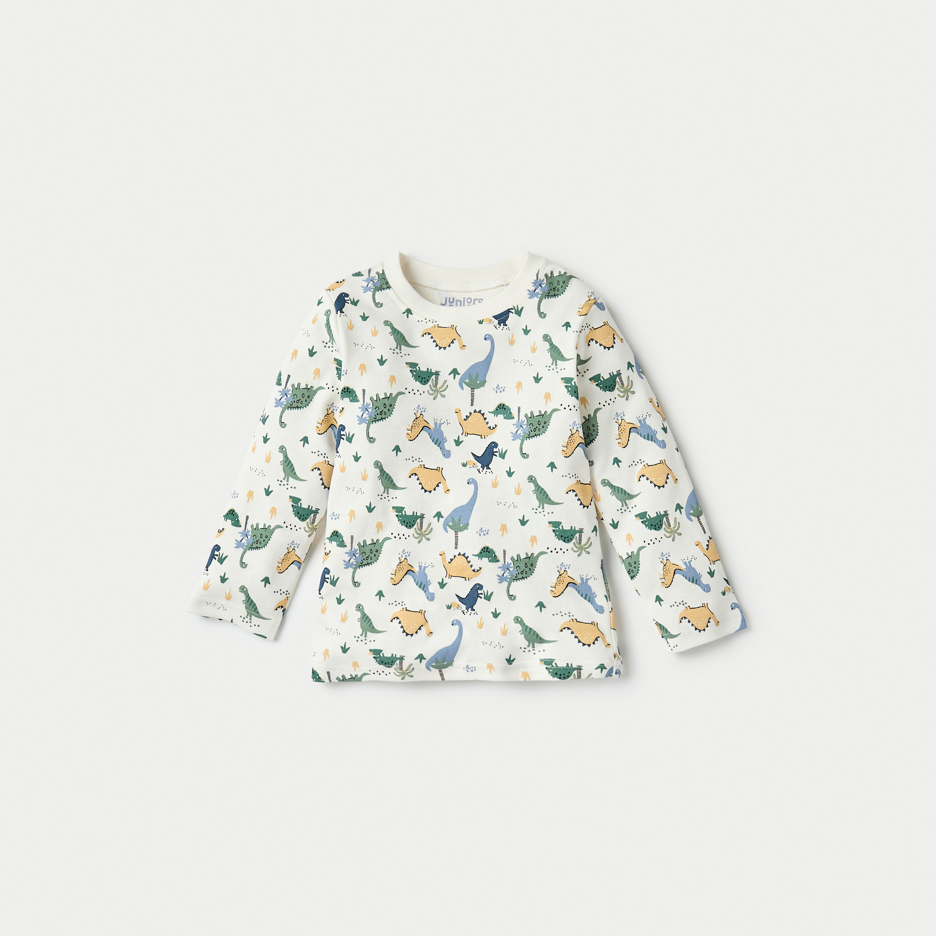 Juniors All-Over Dinosaur Print Long Sleeves T-shirt and Elasticated Pyjama Set-baby-boys-clothing-nightwear-pyjamasets-image-2
