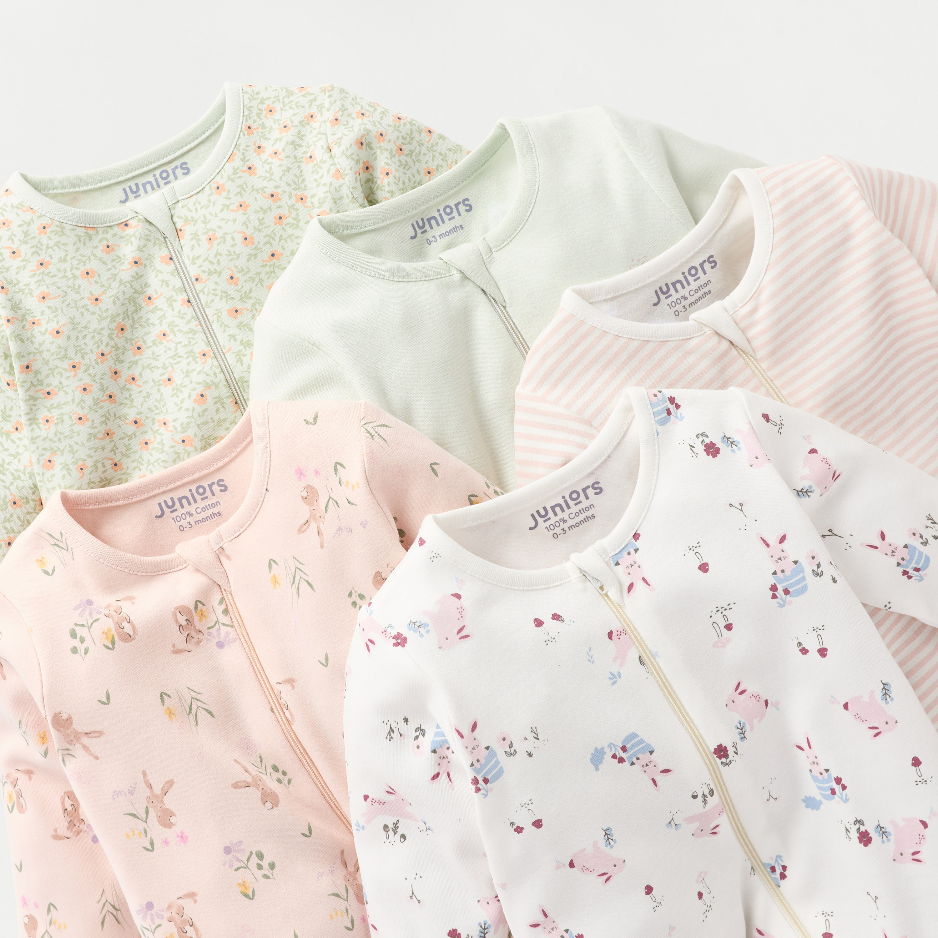 Juniors Printed Closed Feet Sleepsuit with Long Sleeves - Set of 5-baby-girls-clothing-nightwear-sleepsuits-image-3