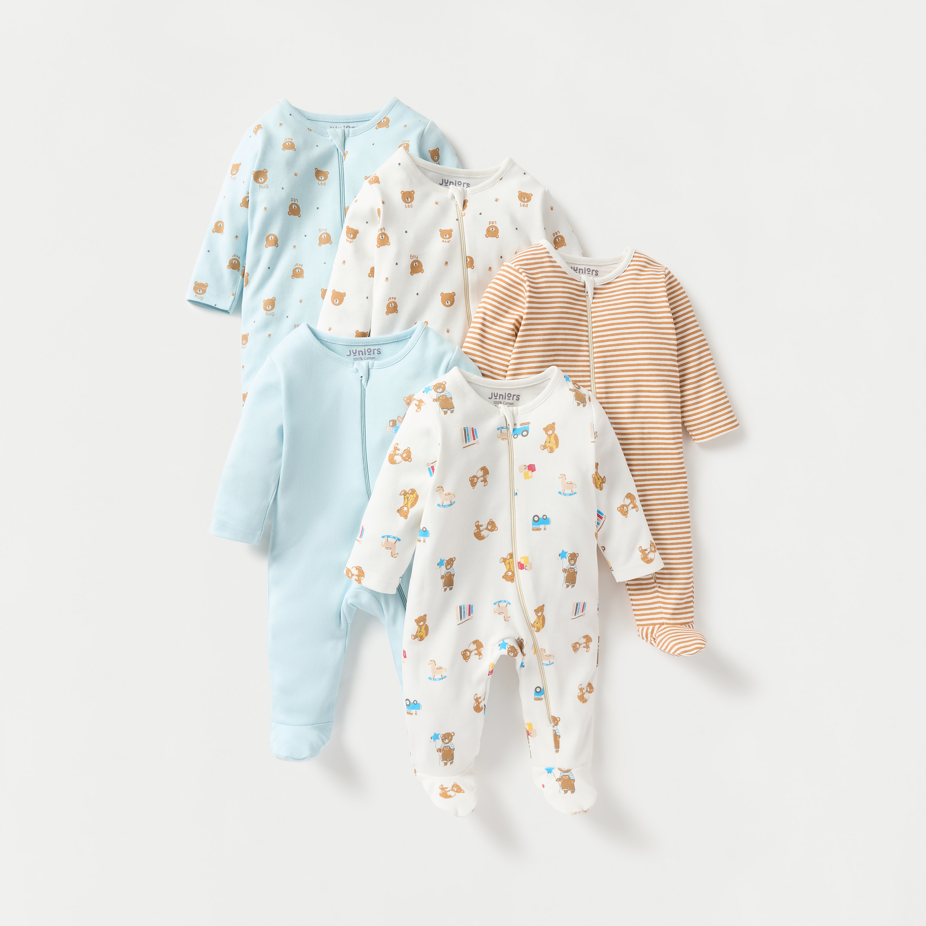 Juniors Printed Closed Feet Sleepsuit with Zip Closure - Set of 5-baby-boys-clothing-nightwear-sleepsuits-image-1