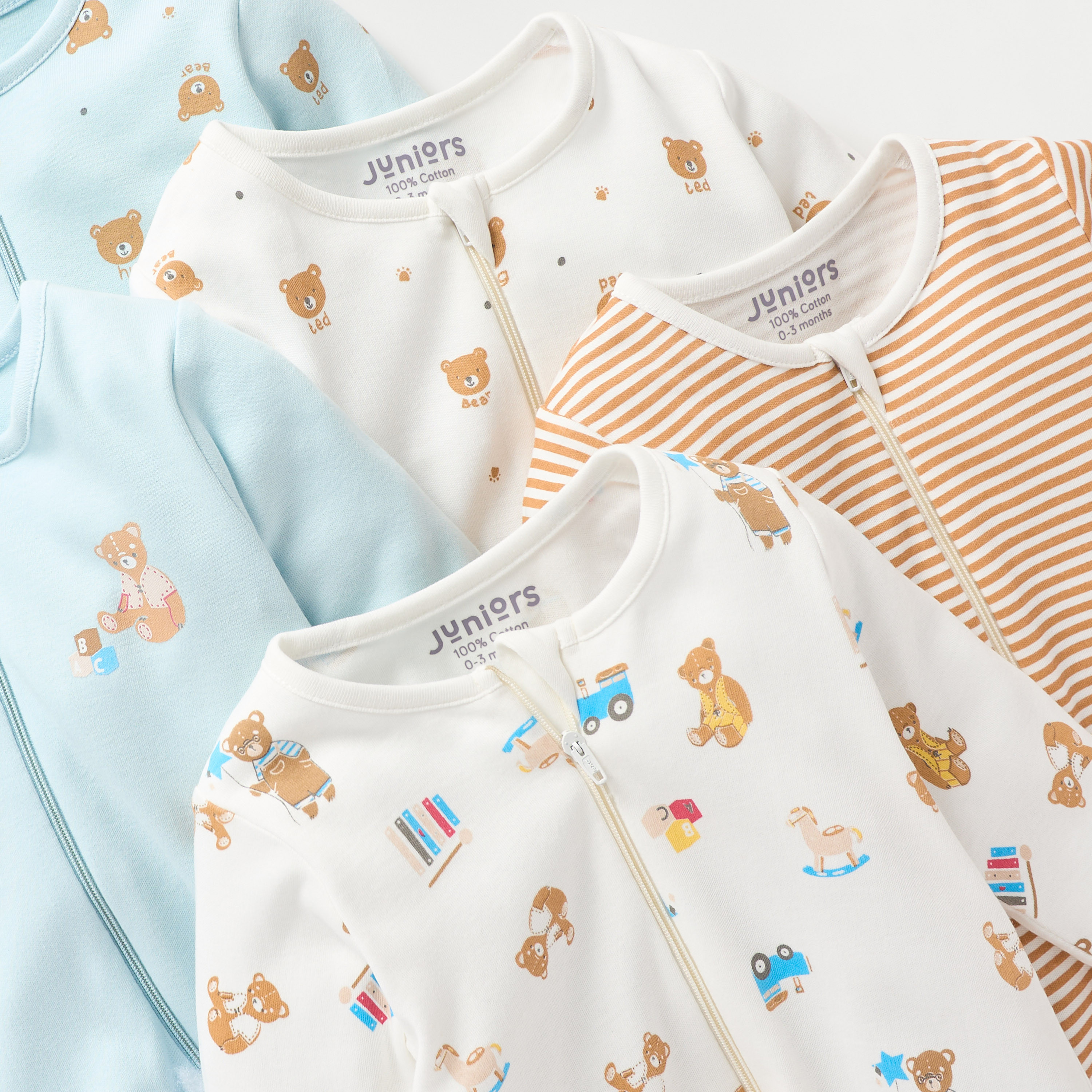 Juniors Printed Closed Feet Sleepsuit with Zip Closure - Set of 5-baby-boys-clothing-nightwear-sleepsuits-image-3