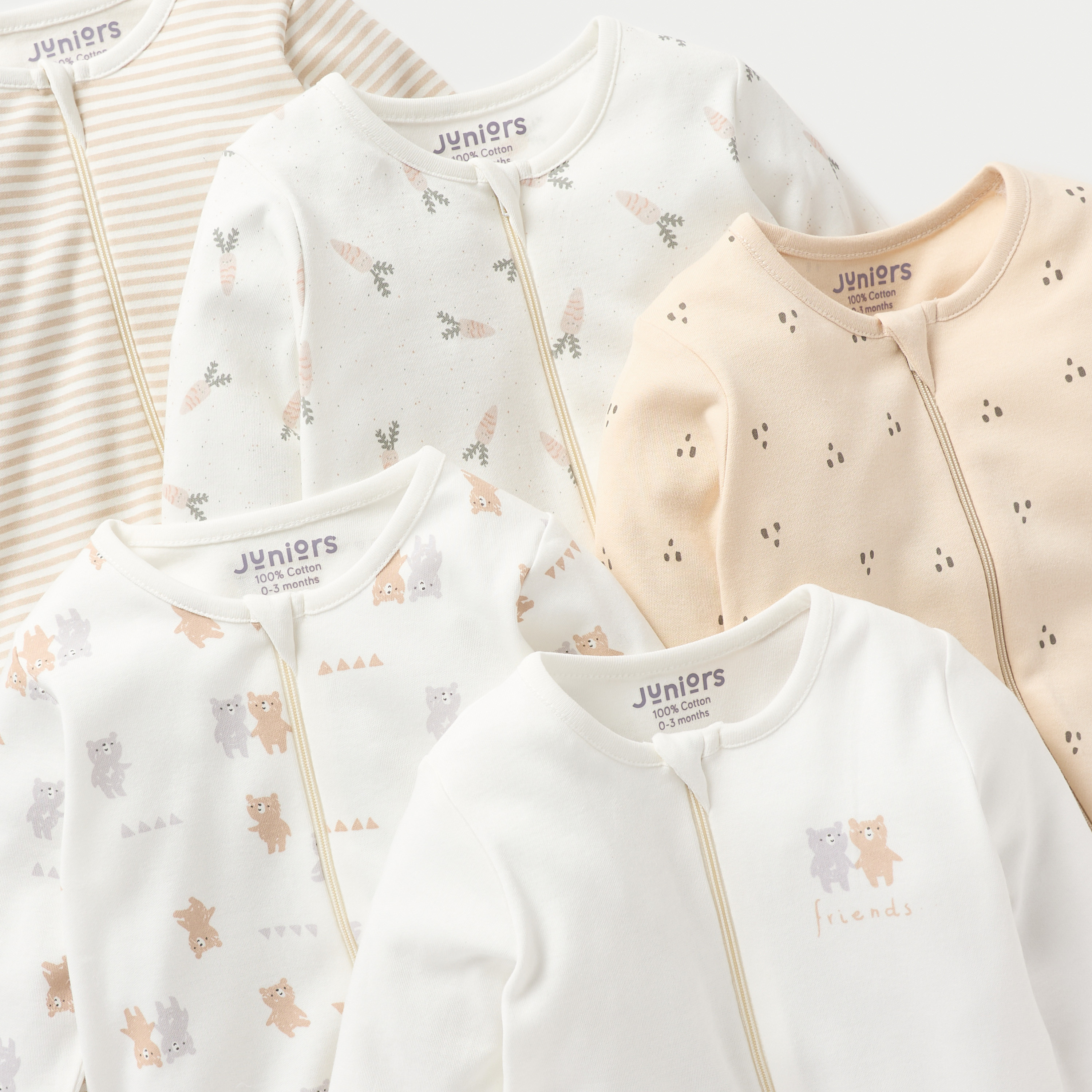 Juniors Printed Closed Feet Sleepsuit with Zip Closure - Set of 5-baby-girls-clothing-nightwear-sleepsuits-image-3