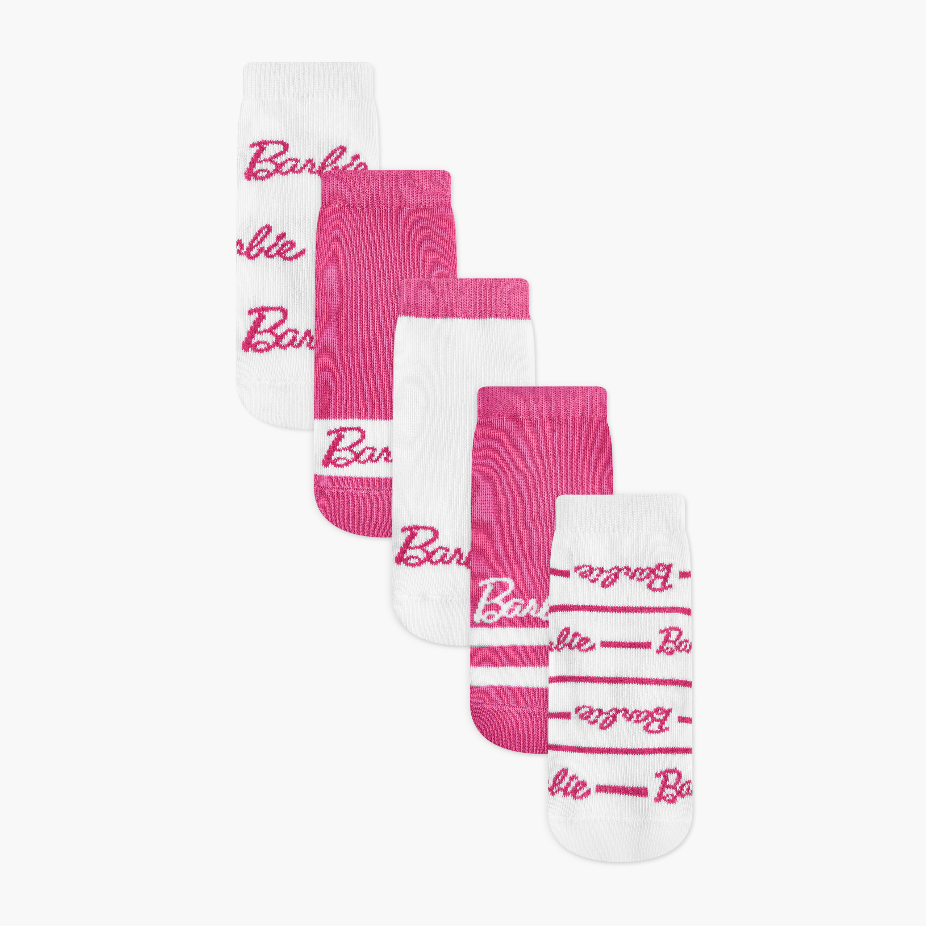 Barbie Print Non-Terry Ankle Length Socks - Set of 5-girls-accessories-socks-image-1