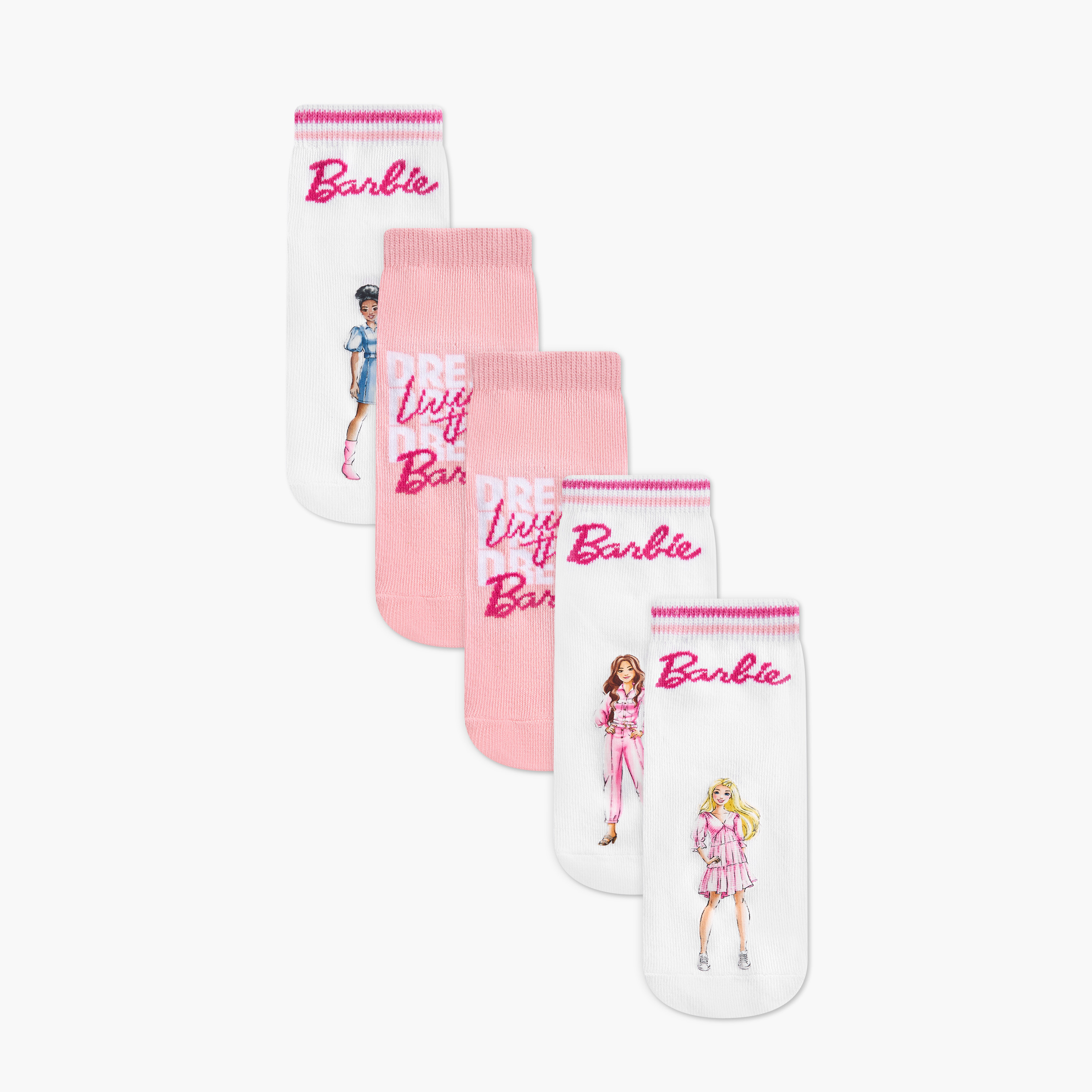 Barbie Printed Ankle Length Socks - Set of 5-girls-accessories-socks-image-1