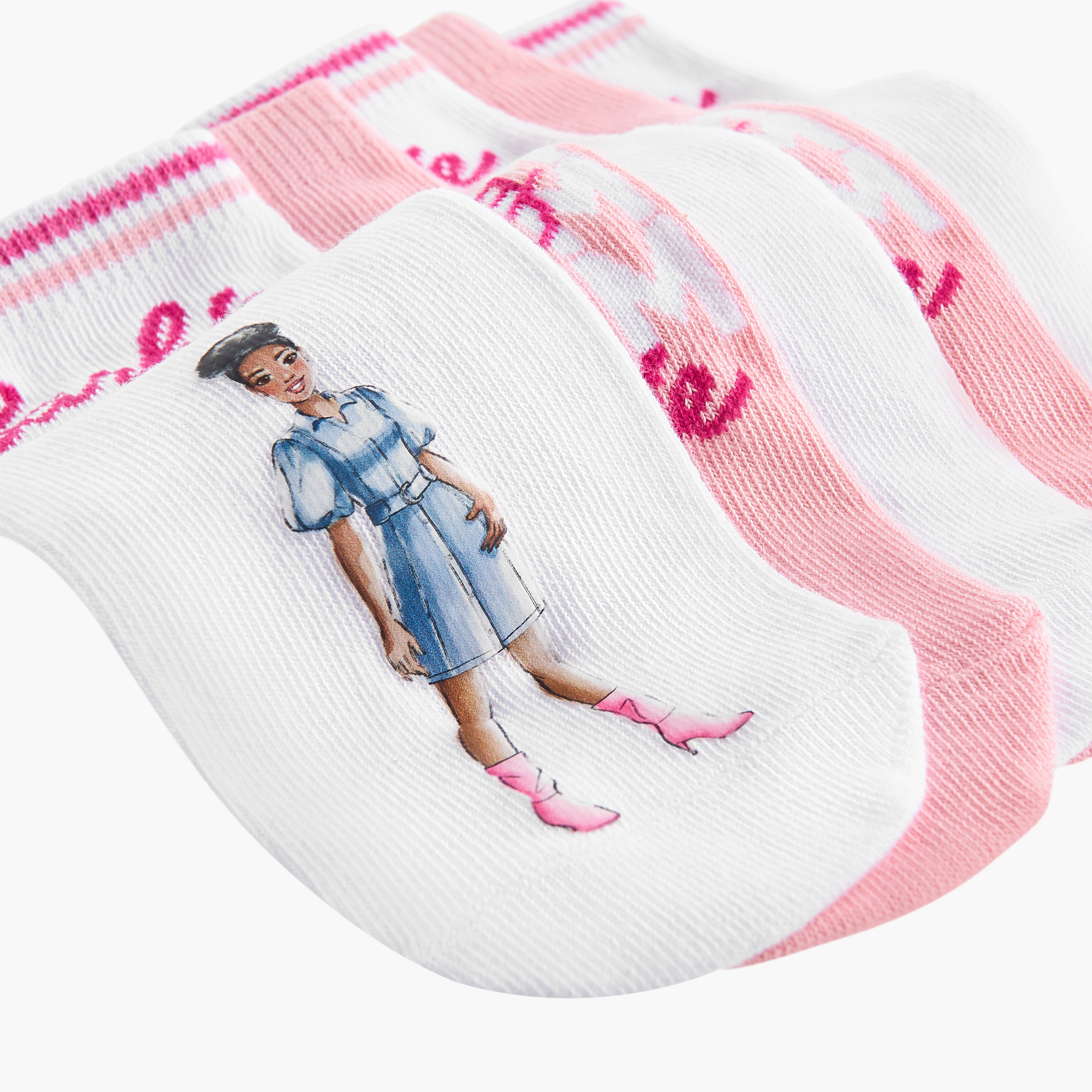Barbie Printed Ankle Length Socks - Set of 5-girls-accessories-socks-image-3