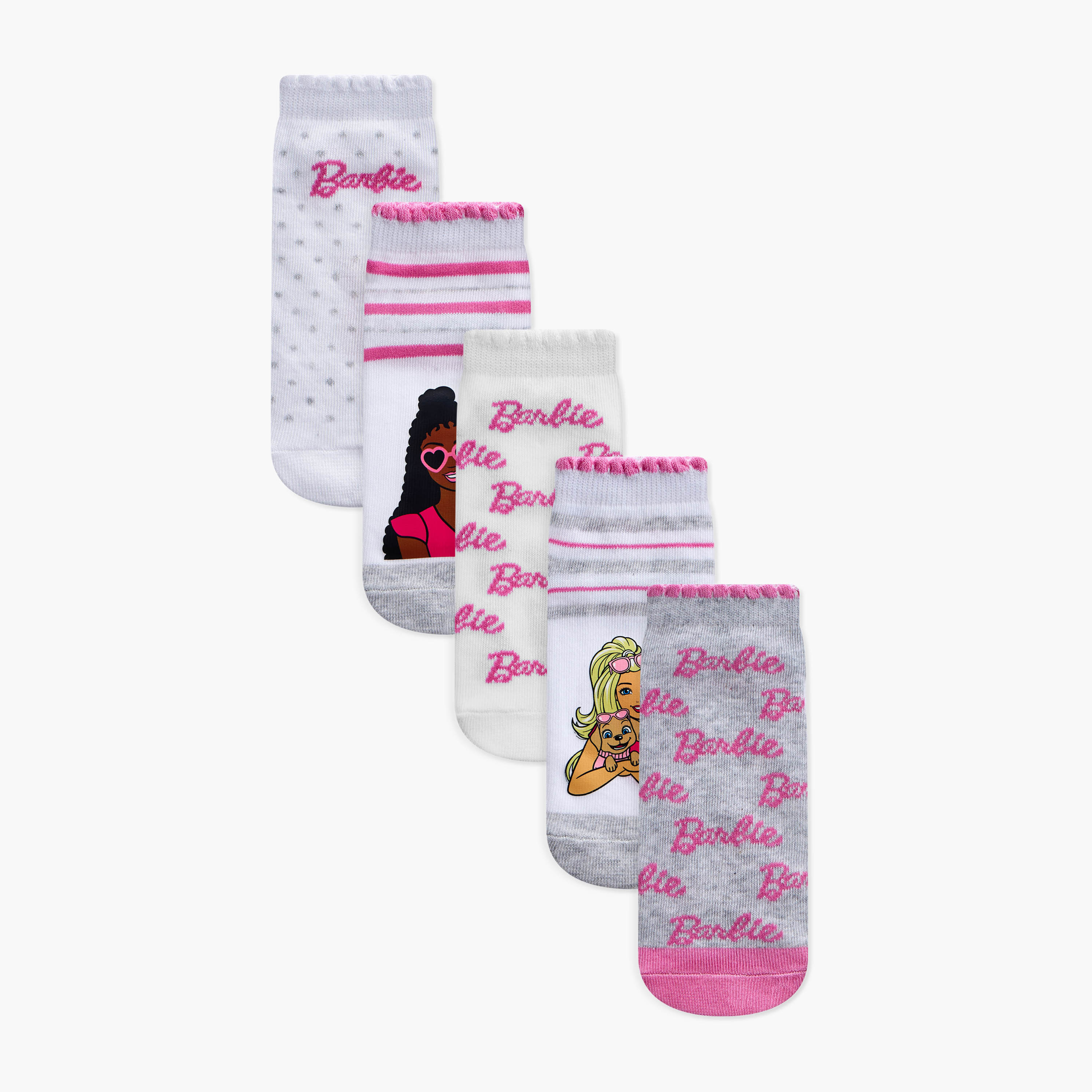 Barbie Girls Assorted Ankle Length Socks - Set of 5-girls-accessories-socks-image-1