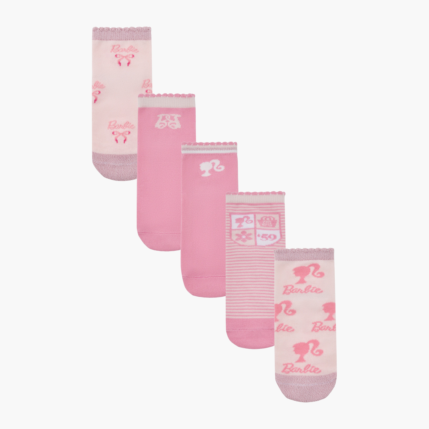 Pack of 5 Barbie Girls Ankle Length Socks with Barbie Print-girls-accessories-socks-image-1