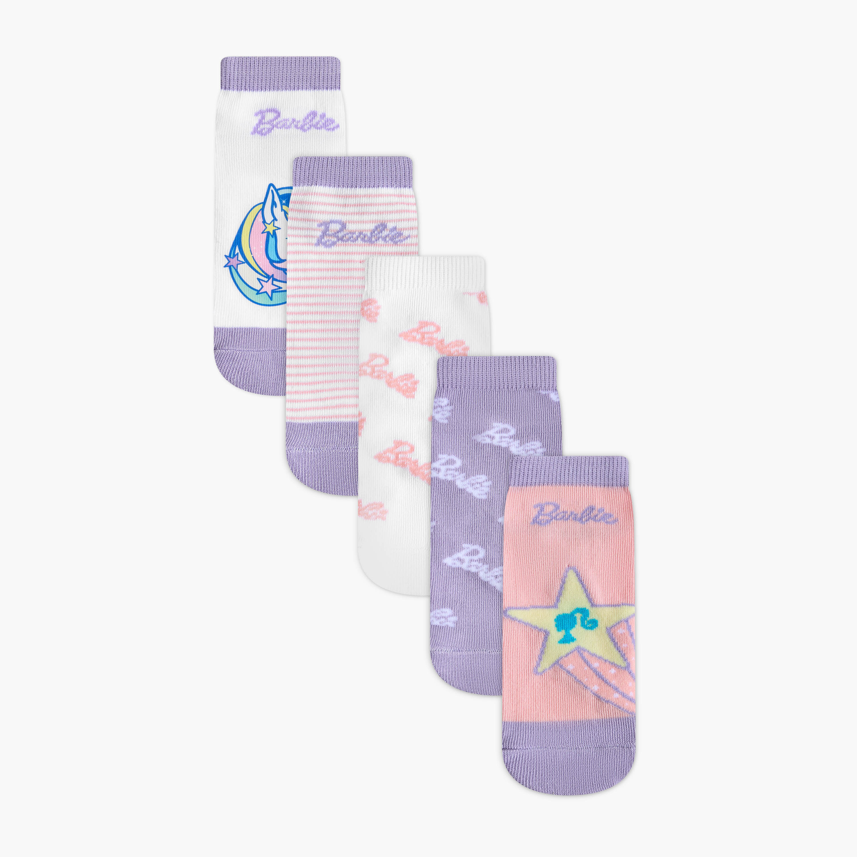 طقم من 5 - جوارب طول الكاحل بطبعات للبنات من باربي-girls-accessories-socks-image-1