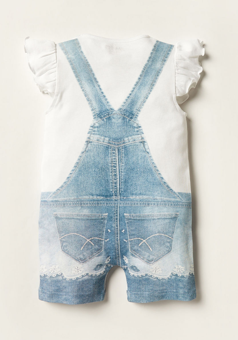 Juniors Denim Print Romper with Cap Sleeves and Crew Neck-Rompers, Dungarees & Jumpsuits-image-1