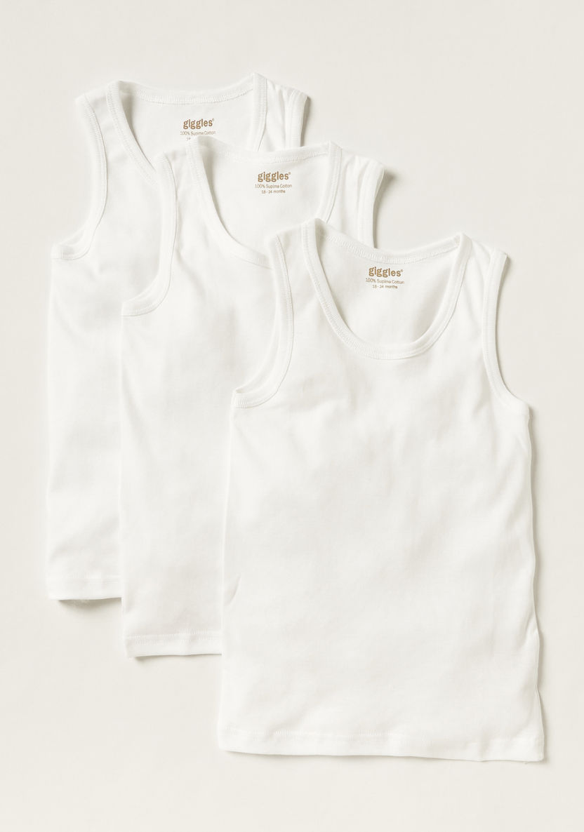 Giggles Solid Sleeveless Vest - Set of 3-Innerwear-image-0