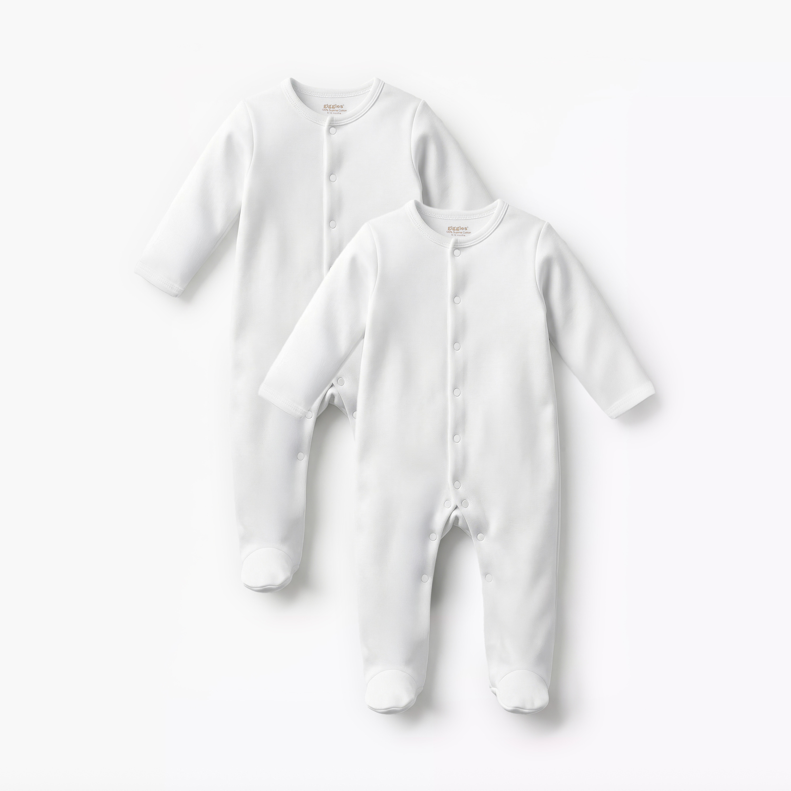 Giggles Solid Sleepsuit with Long Sleeves - Set of 2-baby-boys-clothing-nightwear-sleepsuits-image-1