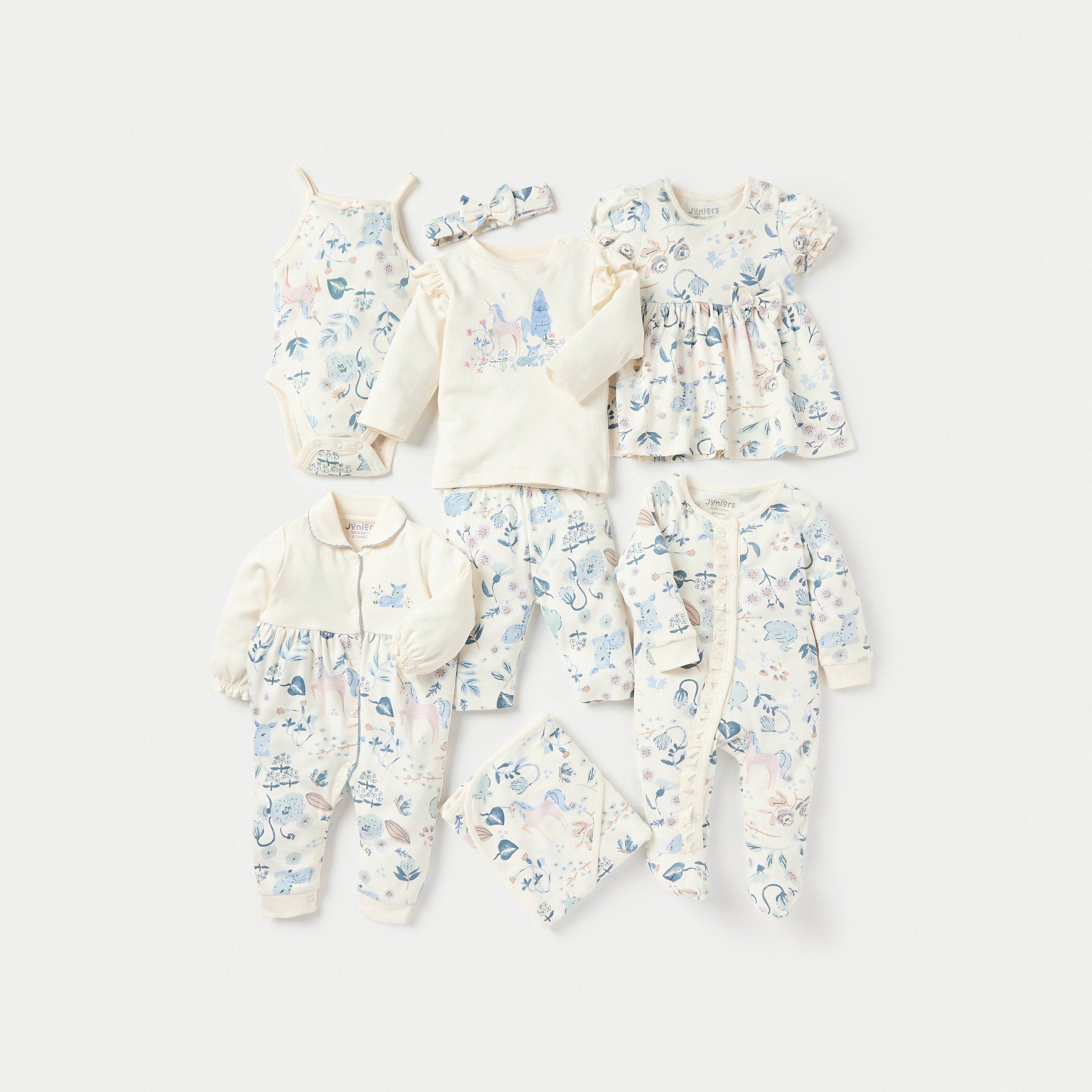 بدلة نوم مغلقة القدمين بزر إغلاق كبّاس وتفاصيل كشكش بطبعات من جونيورز-baby-girls-clothing-nightwear-sleepsuits-image-5