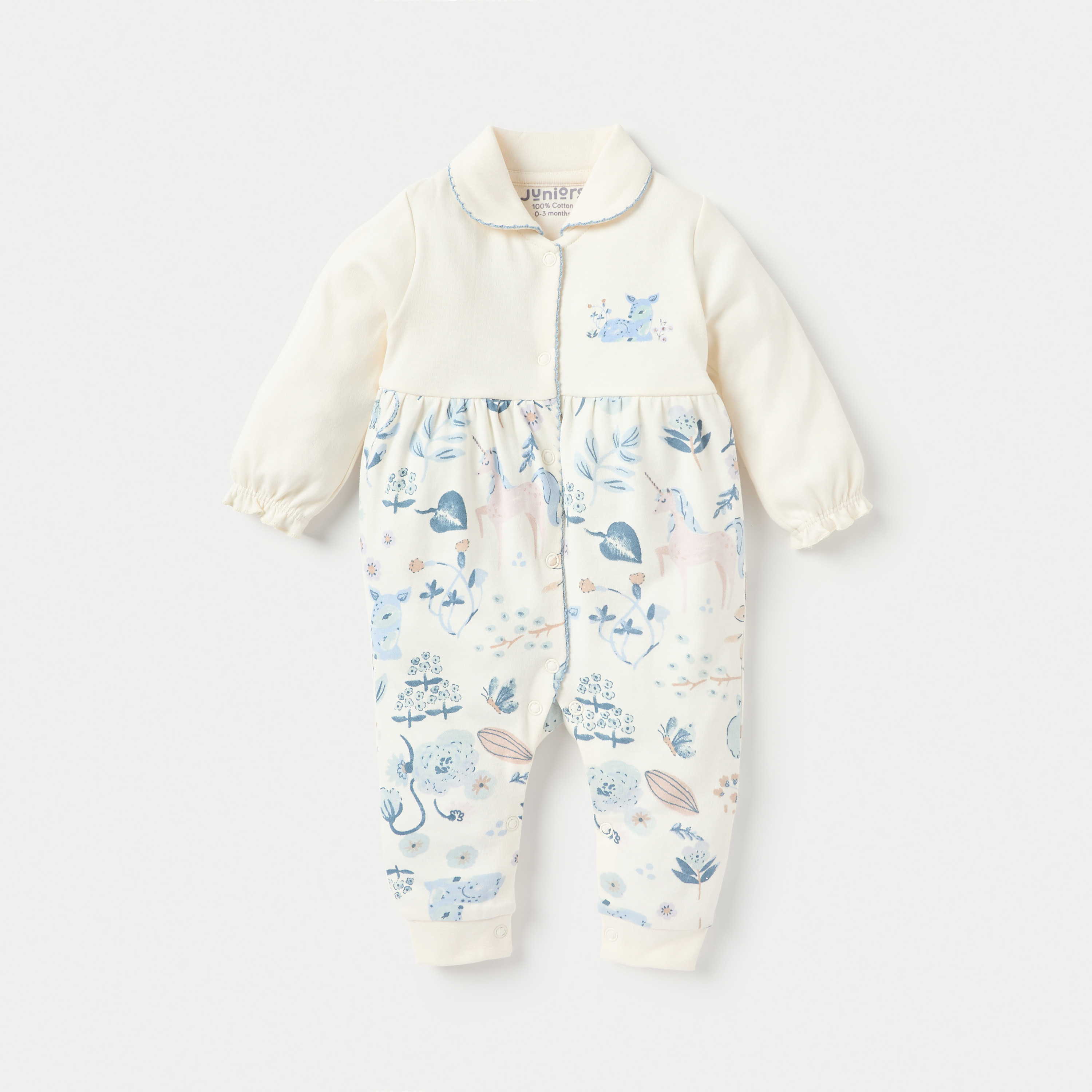 بدلة نوم بأزرار إغلاق كبّاسة وياقة بطبعات من جونيورز-baby-girls-clothing-nightwear-sleepsuits-image-1