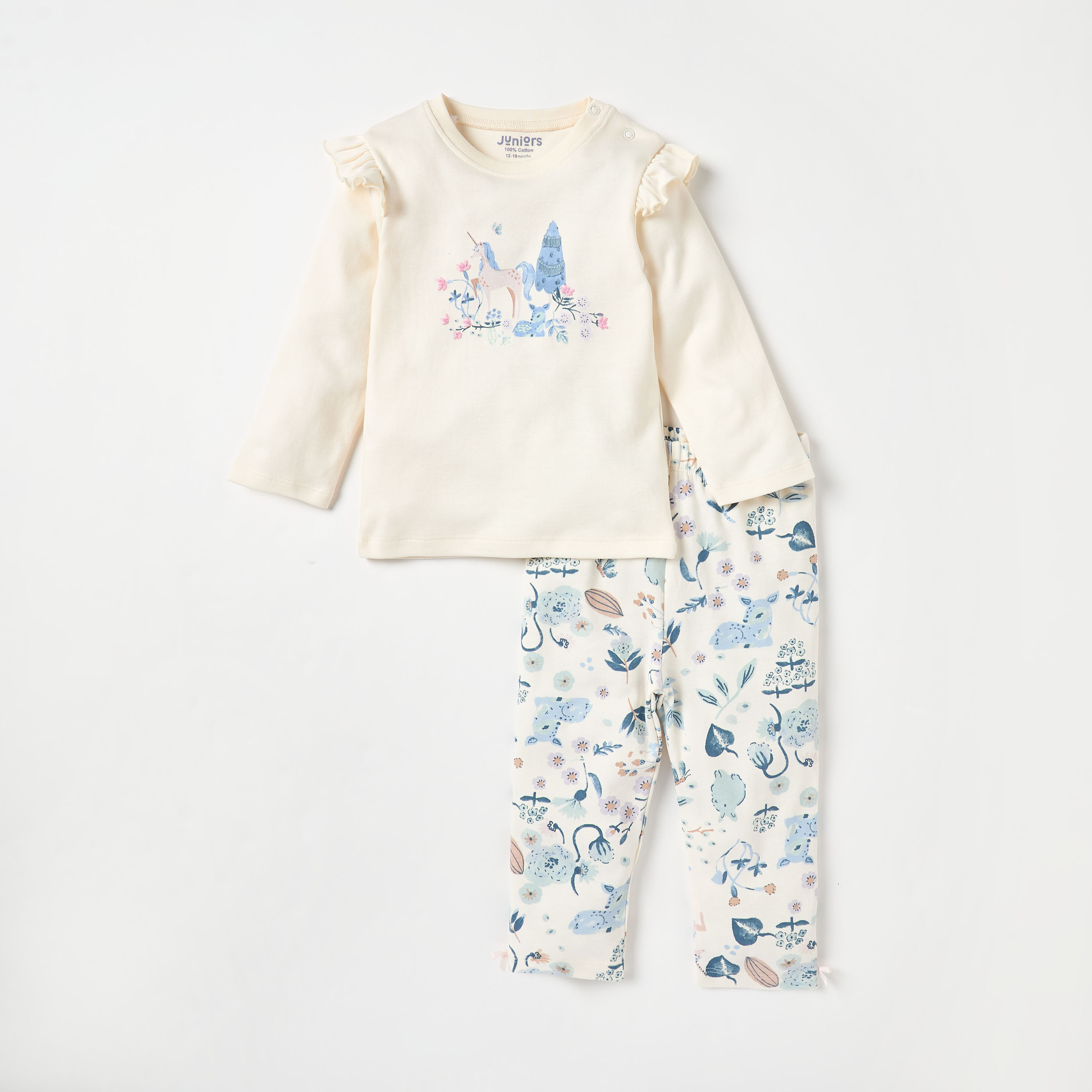 طقم بنطلون بيجاما وتيشيرت بطبعات يونيكورن من جونيورز-baby-girls-clothing-nightwear-pyjamasets-image-1