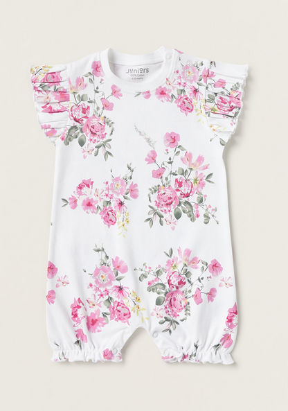 Juniors All-Over Floral Print Romper with Ruffles and Button Closure-Rompers%2C Dungarees and Jumpsuits-image-0
