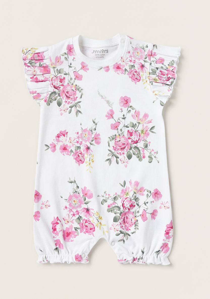 Juniors All-Over Floral Print Romper with Ruffles and Button Closure-Rompers, Dungarees & Jumpsuits-image-0