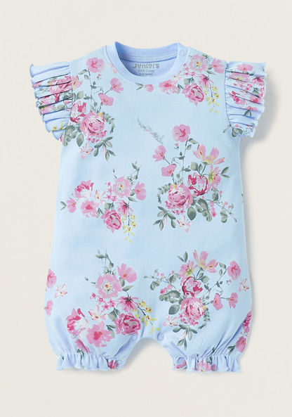 Juniors All-Over Floral Print Romper with Ruffles and Button Closure-Rompers%2C Dungarees and Jumpsuits-image-0