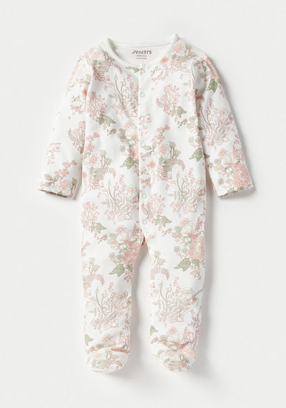 Juniors Floral Print Long Sleeves Sleepsuit with Button Closure-Sleepsuits-image-0