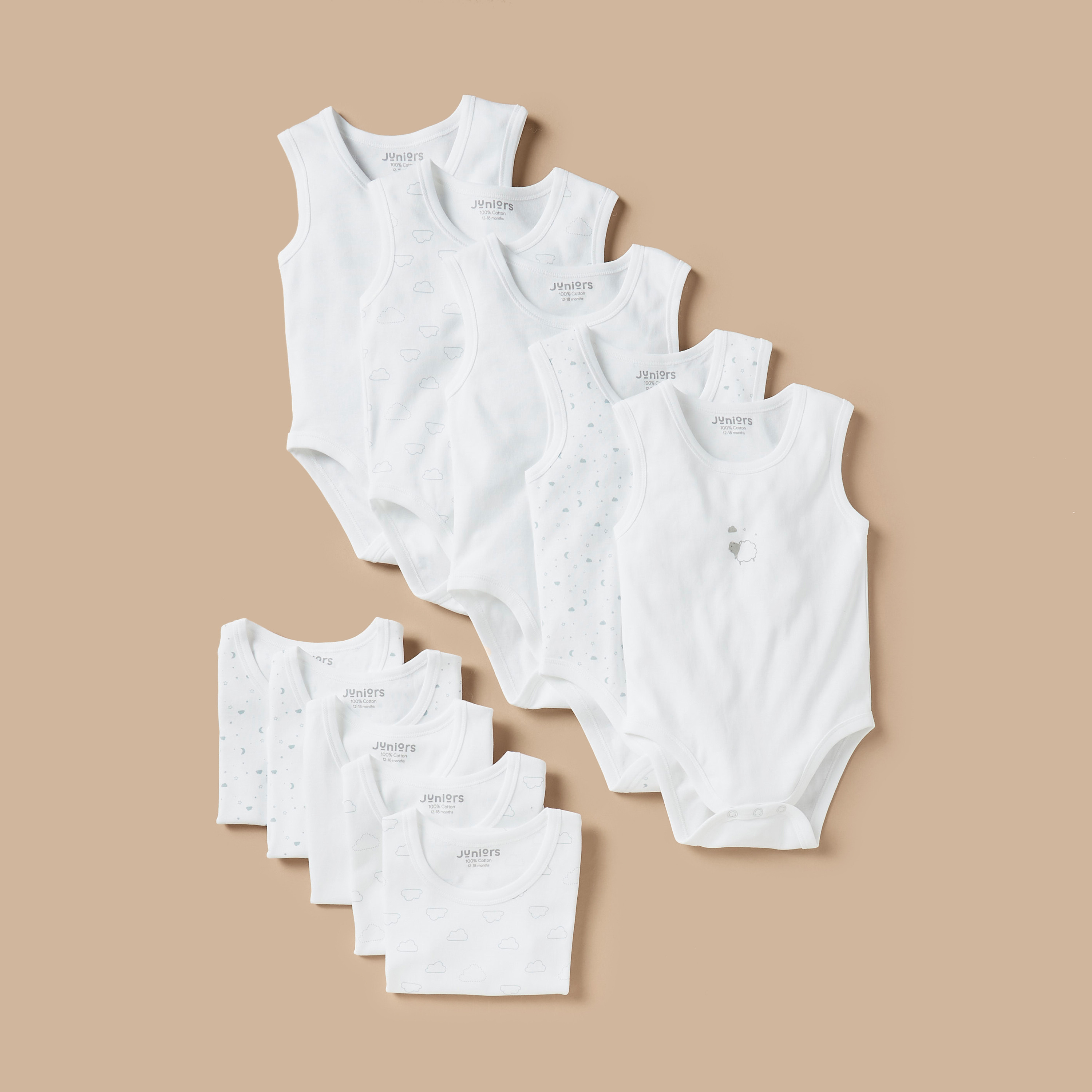 بودي سوت دون أكمام بطبعات من جونيورز - طقم من 10 قطع-baby-boys-clothing-bodysuits-image-1