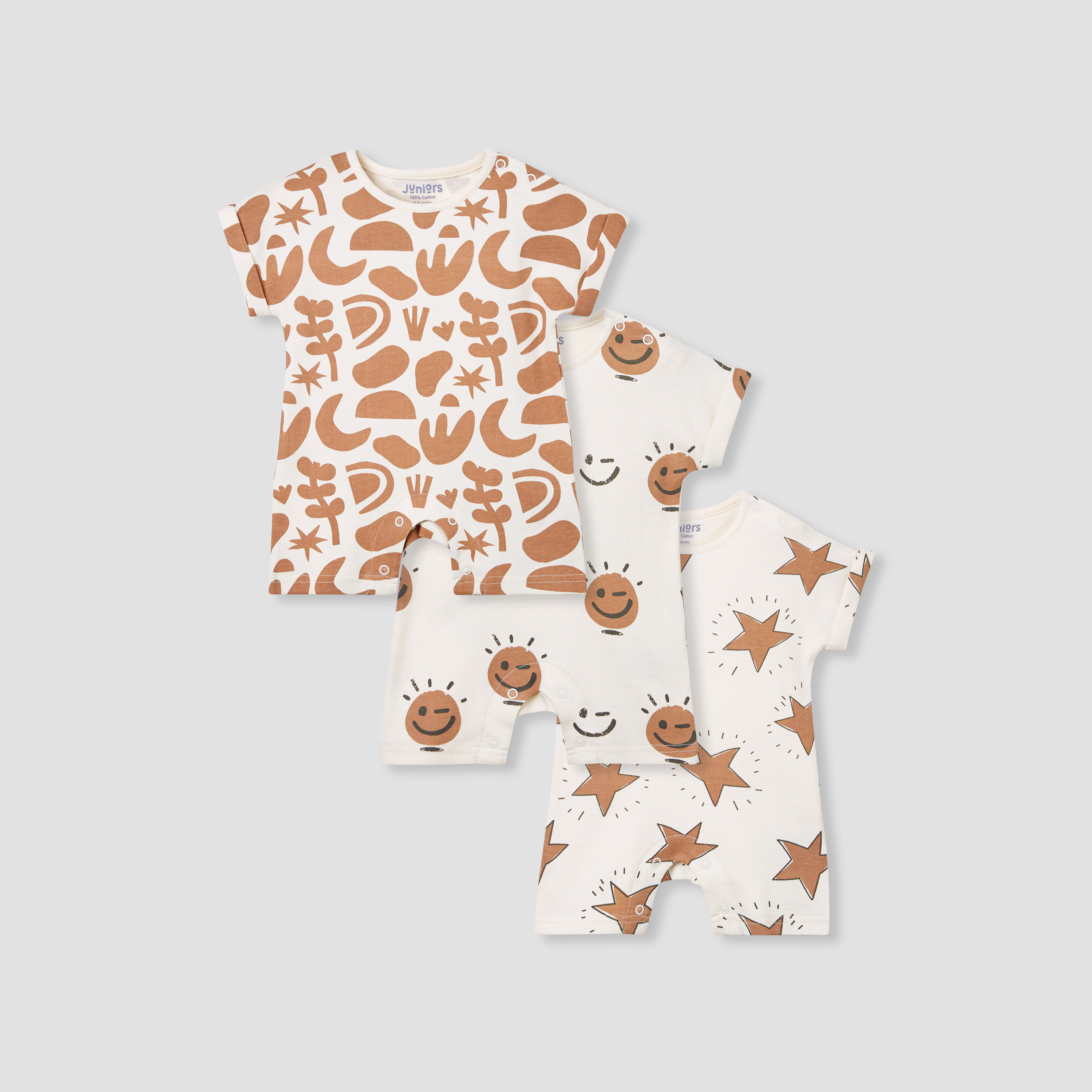 Juniors Printed Romper with Short Sleeves - Set of 3-baby-boys-clothing-rompers-image-1