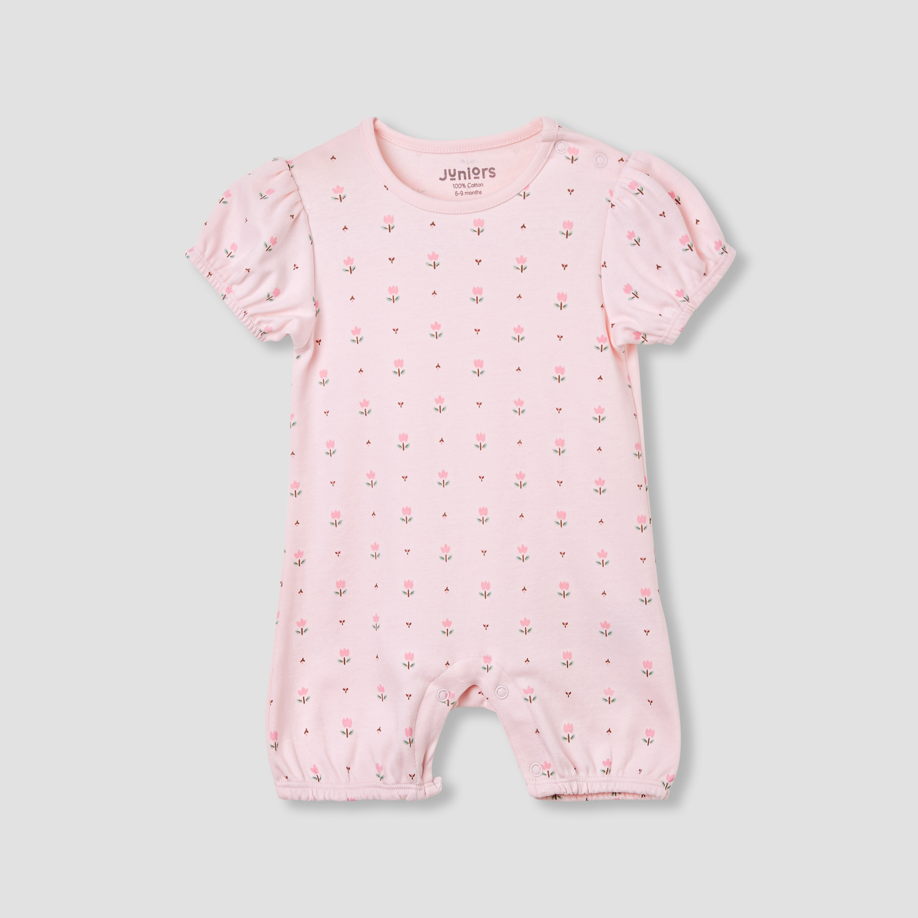 Juniors Floral Print Romper with Puff Sleeves - Set of 4-baby-girls-clothing-rompers-image-2