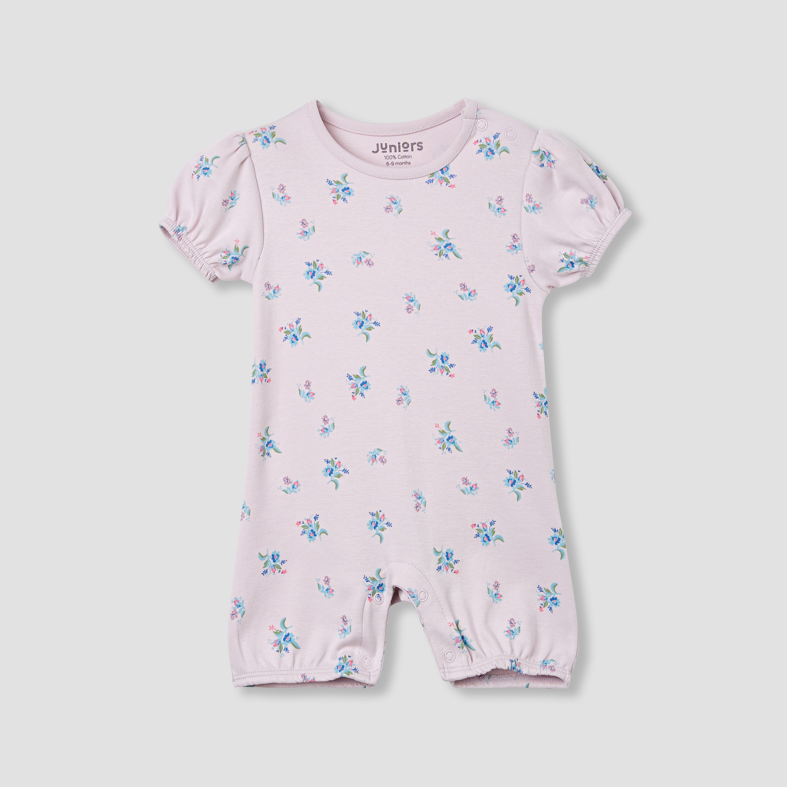 Juniors Floral Print Romper with Puff Sleeves - Set of 4-baby-girls-clothing-rompers-image-3