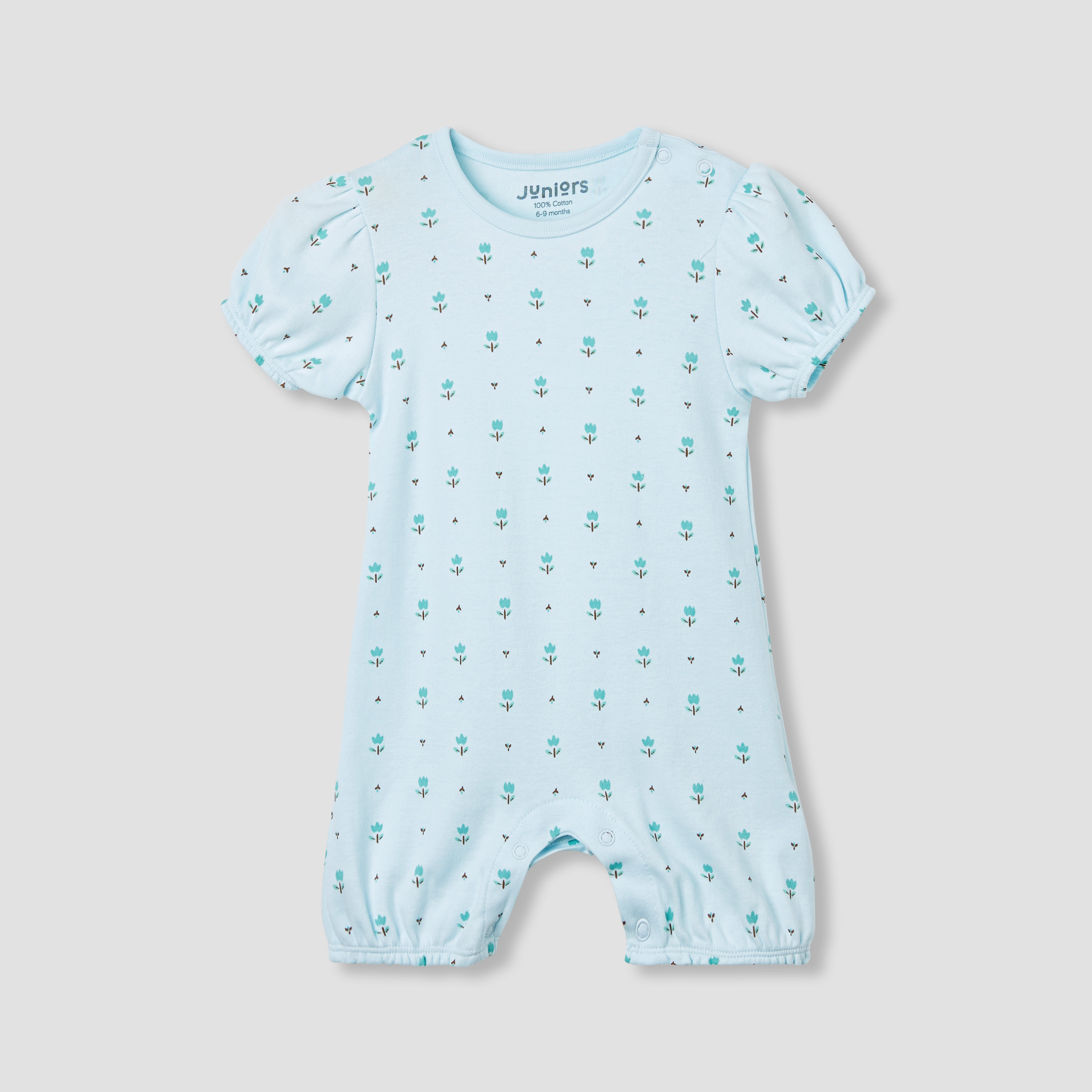 Juniors Floral Print Romper with Puff Sleeves - Set of 4-baby-girls-clothing-rompers-image-4