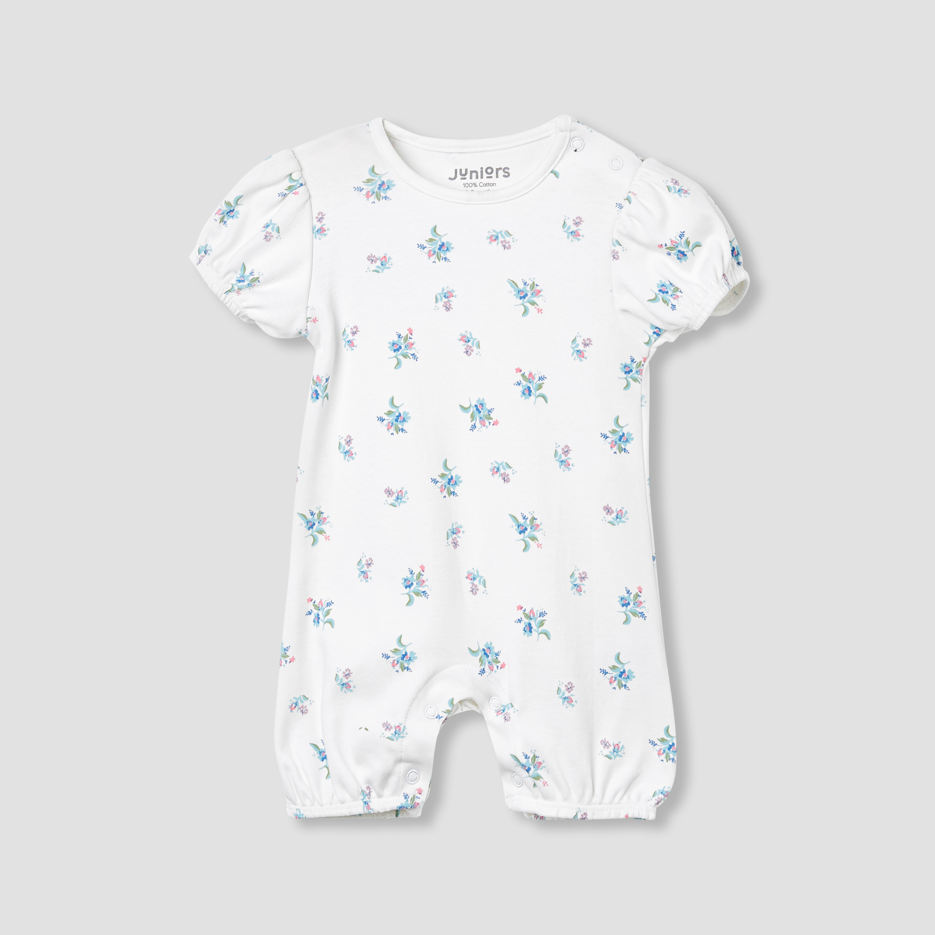 Juniors Floral Print Romper with Puff Sleeves - Set of 4-baby-girls-clothing-rompers-image-5