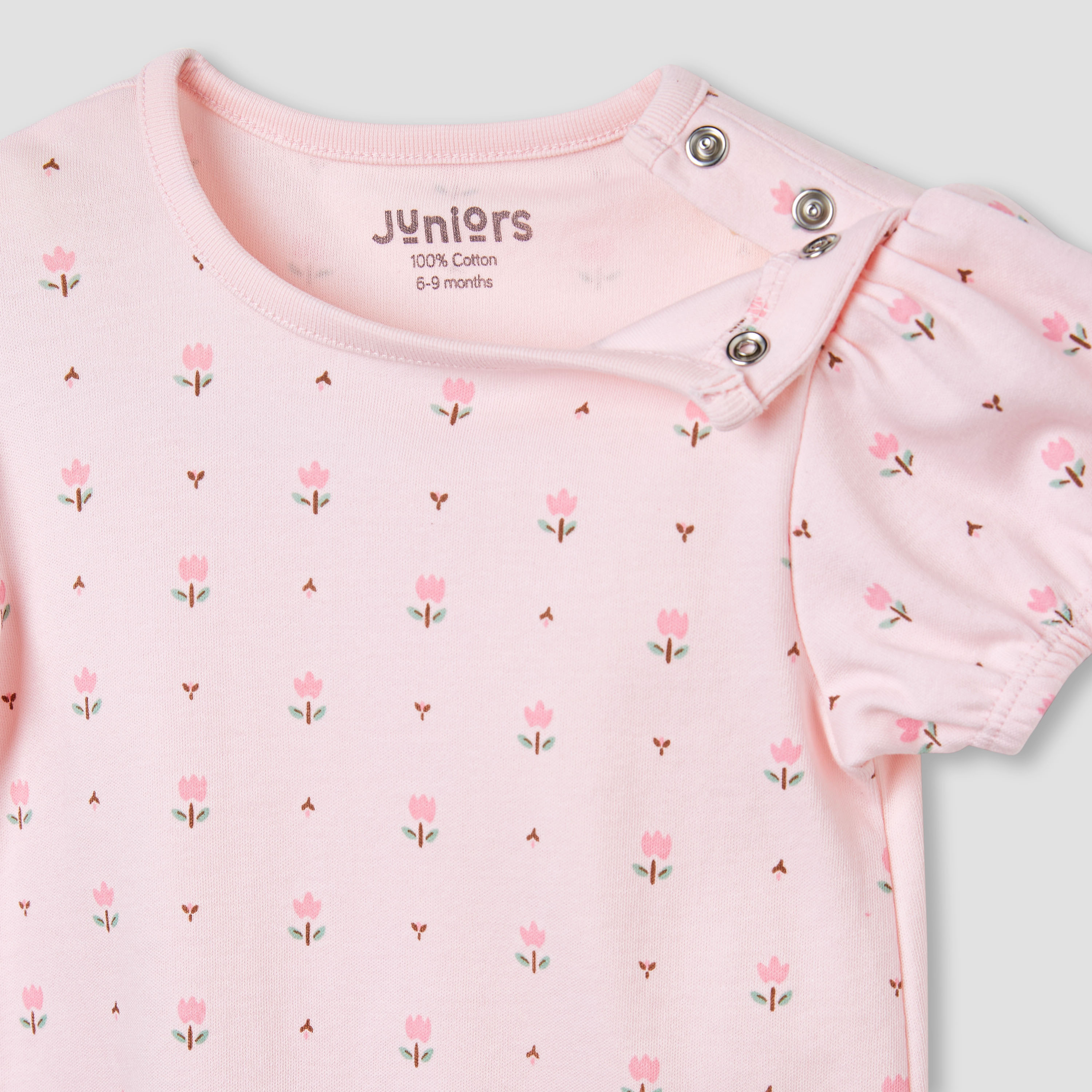 Juniors Floral Print Romper with Puff Sleeves - Set of 4-baby-girls-clothing-rompers-image-6