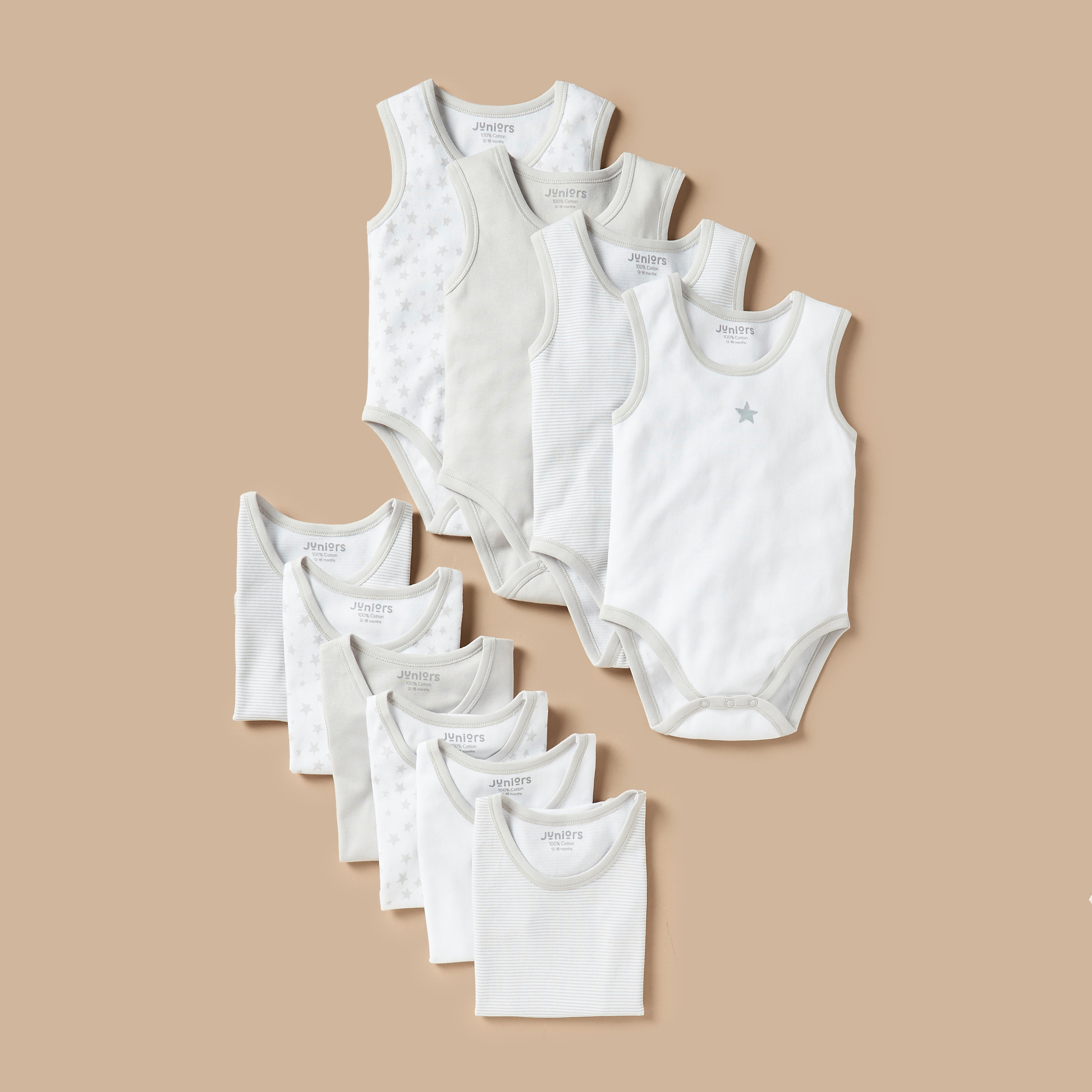 Juniors Star Print Sleeveless Bodysuit - Set of 10-baby-boys-clothing-bodysuits-image-1