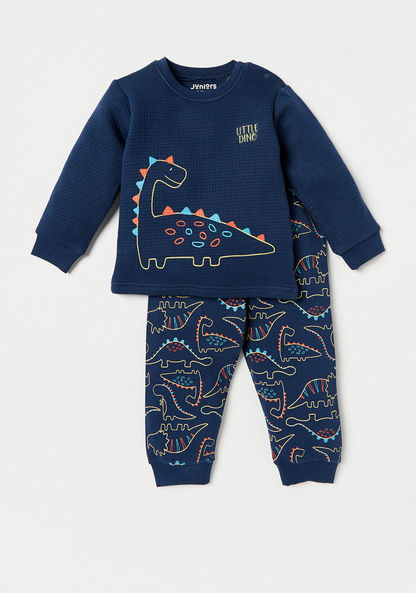 Juniors Dinosaur Print Long Sleeves Sweatshirt and Pyjama Set-Pyjama Sets-image-0