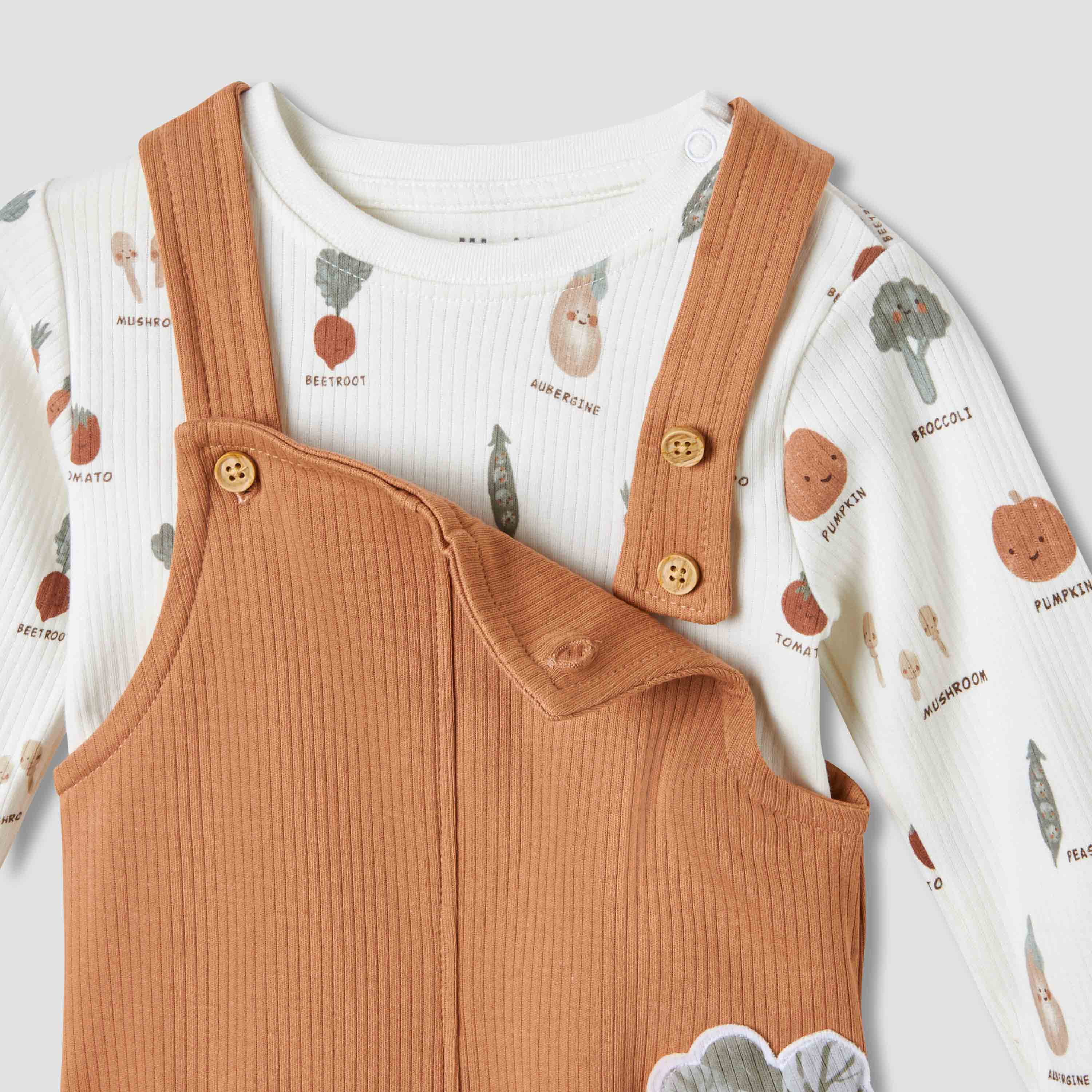 Juniors Boys T-shirt and Dungaree Set with Vegetable Print - Cotton - Long Sleeves - Crew Neck-baby-boys-clothing-setsandcoords-image-4