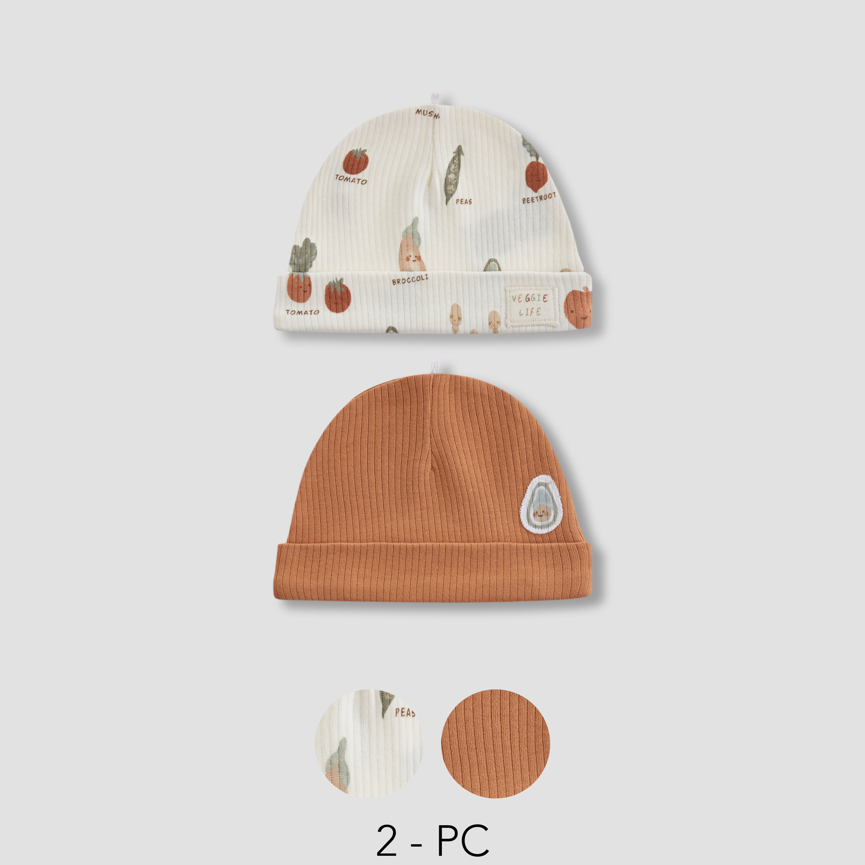 Juniors Baby Cap with Vegetable Print - Set of 2-baby-boys-accessories-caps-image-1