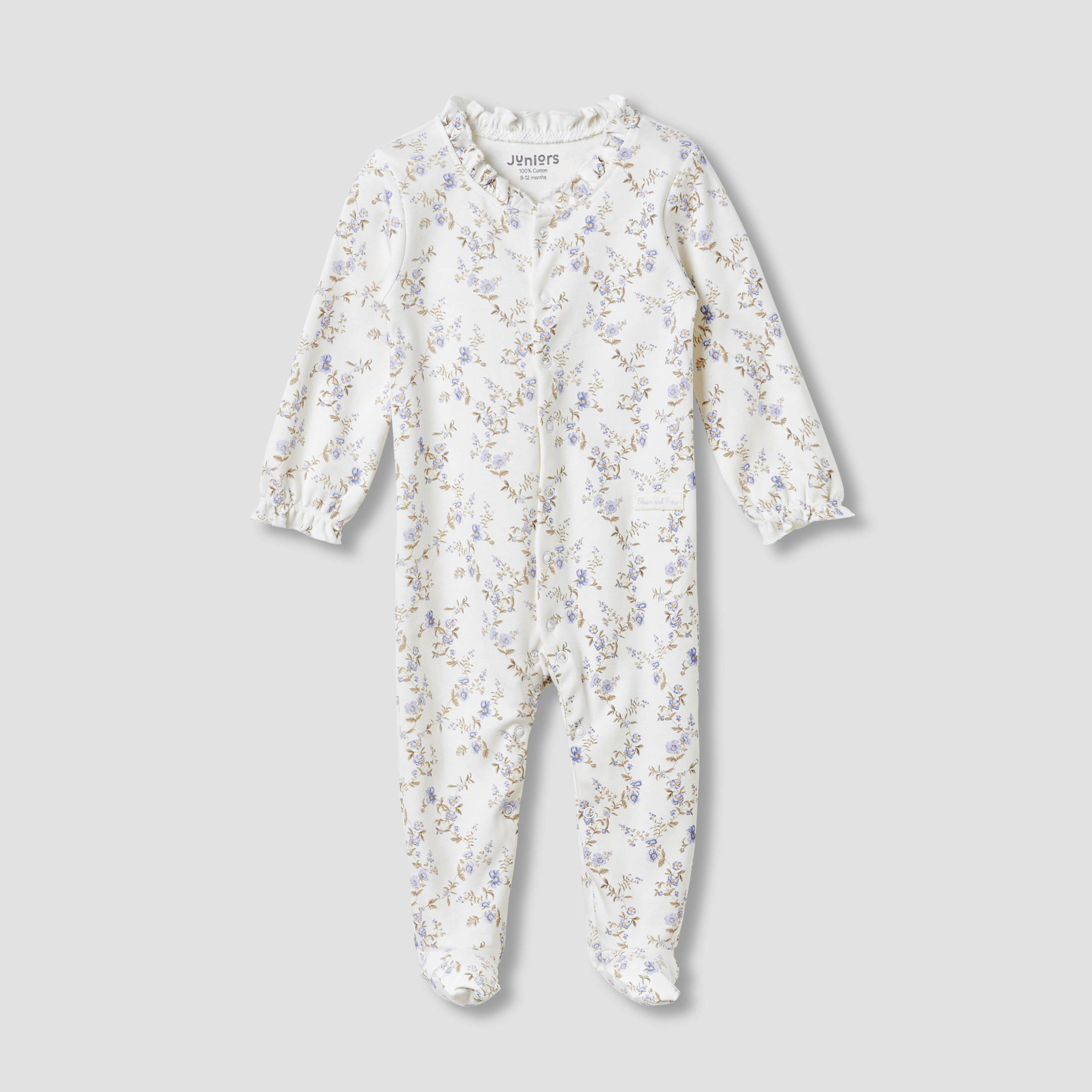Juniors Round Neck Footed Sleepsuit with Floral Print - Cotton - Long Sleeves-baby-girls-clothing-nightwear-sleepsuits-image-1