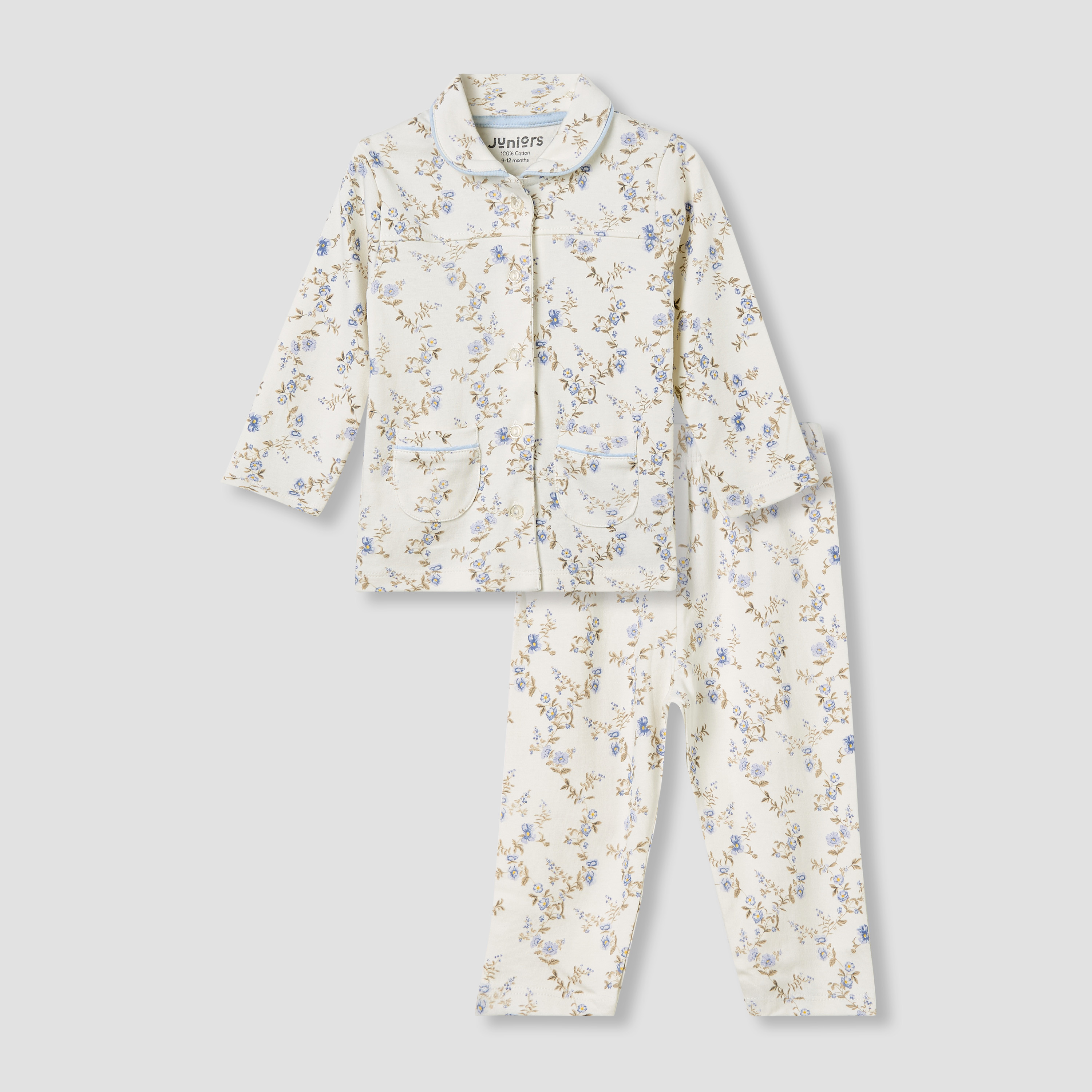 Juniors Pyjama Set with Floral Print - Cotton - Long Sleeves - Collar-baby-girls-clothing-nightwear-pyjamasets-image-1