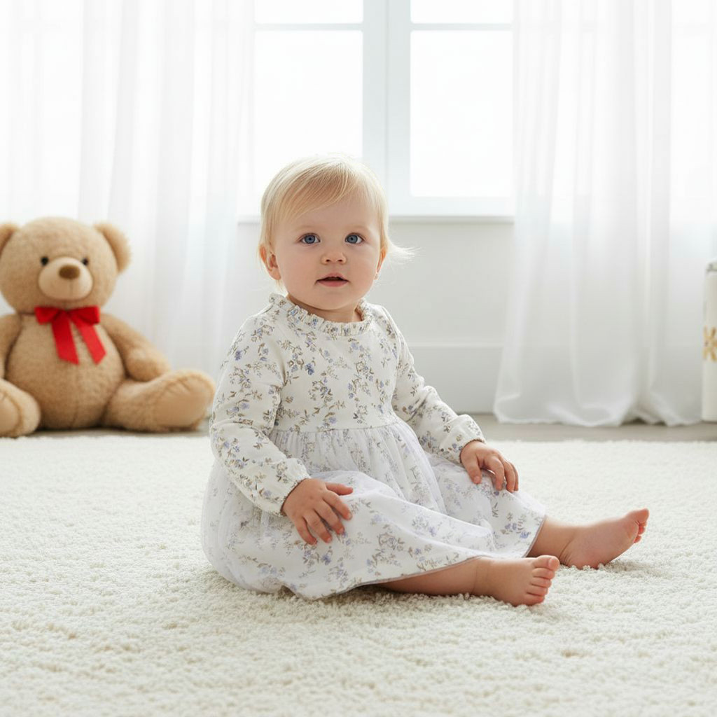 Juniors Girls Dress with Floral Print - Cotton - Long Sleeves - Round Neck-baby-girls-clothing-dressesandjumpsuits-image-6