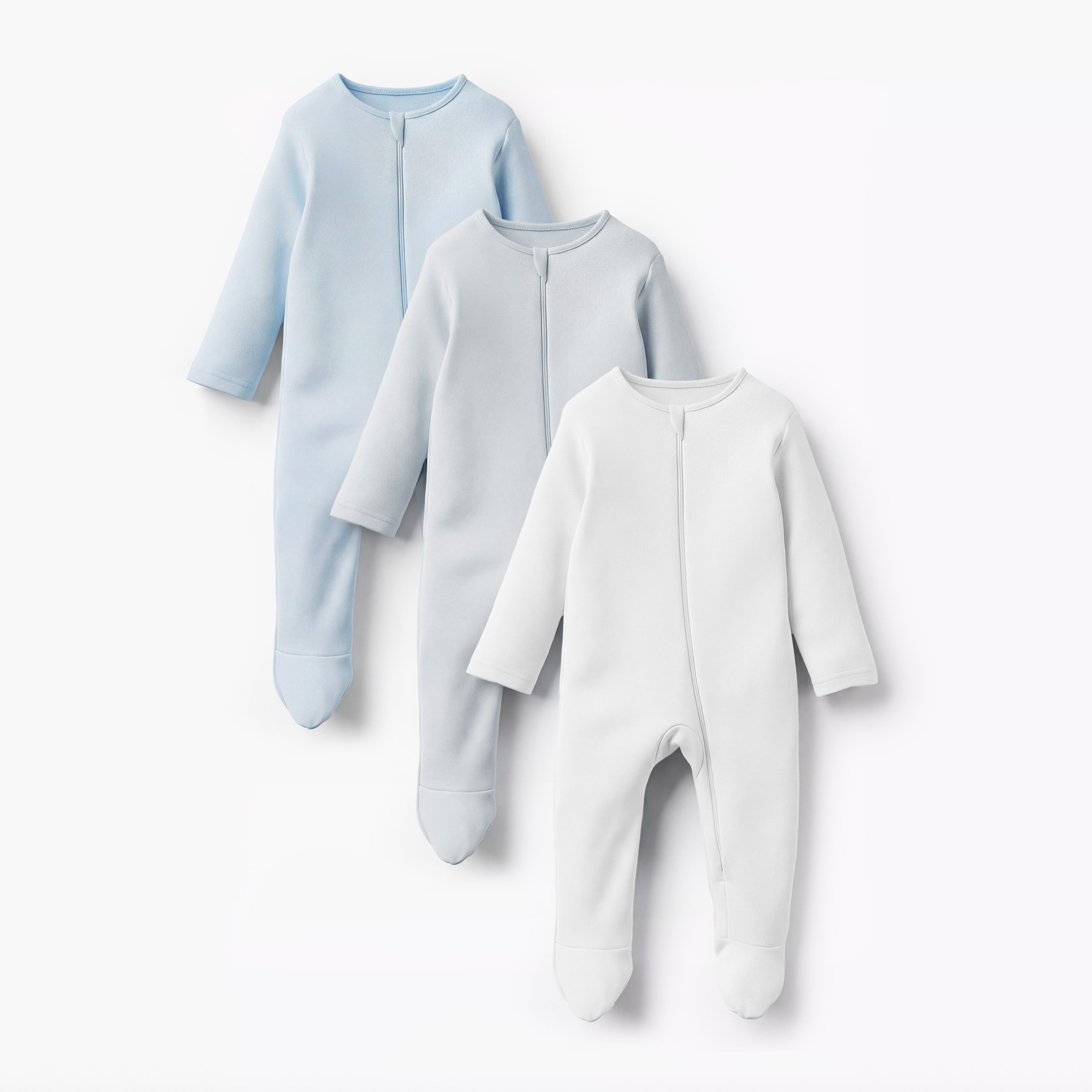 Juniors Solid Closed Feet Sleepsuit with Zip Closure - Set of 3-baby-girls-clothing-nightwear-sleepsuits-image-1