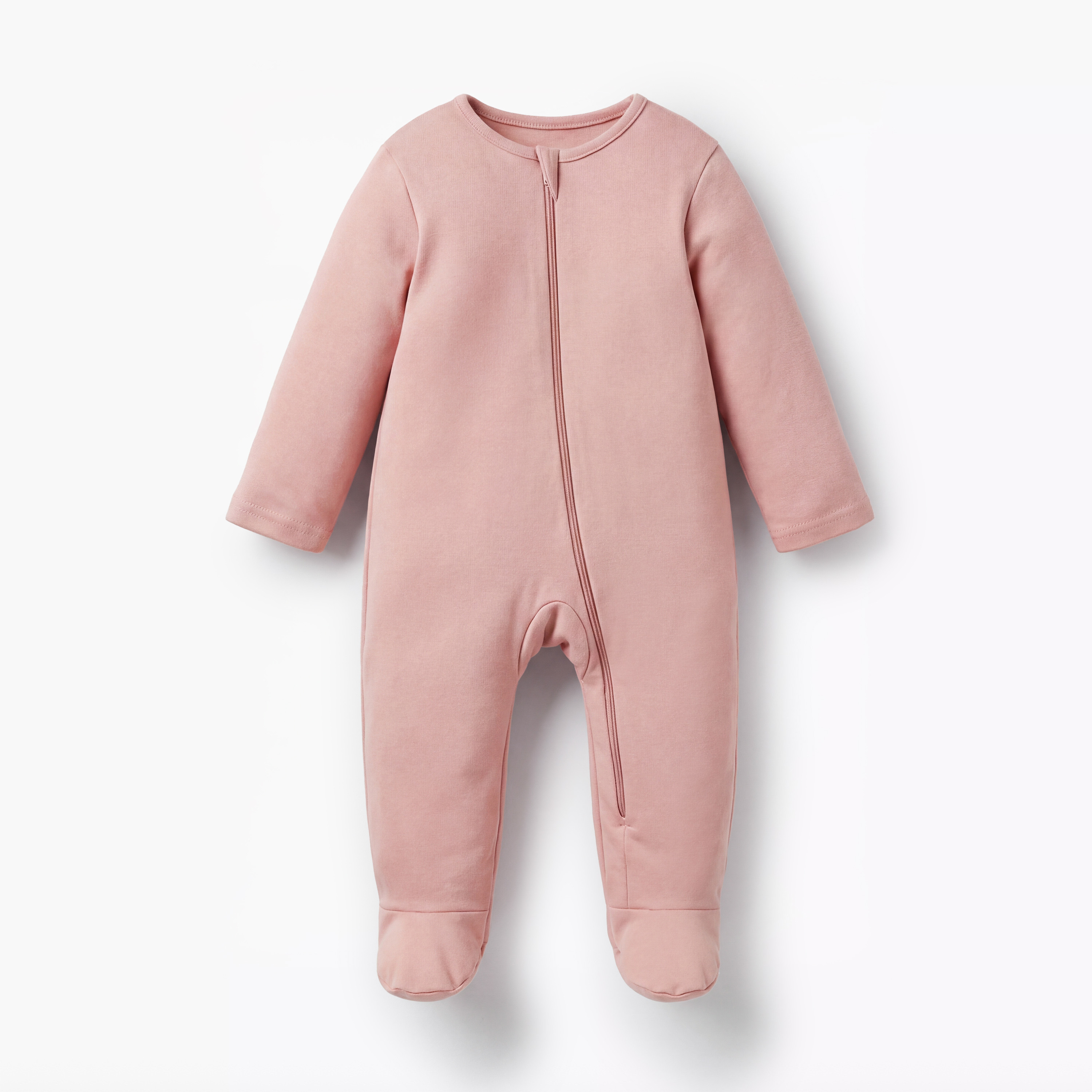 Juniors Solid Sleepsuit with Long Sleeves and Zip Closure - Set of 3-baby-girls-clothing-nightwear-sleepsuits-image-2