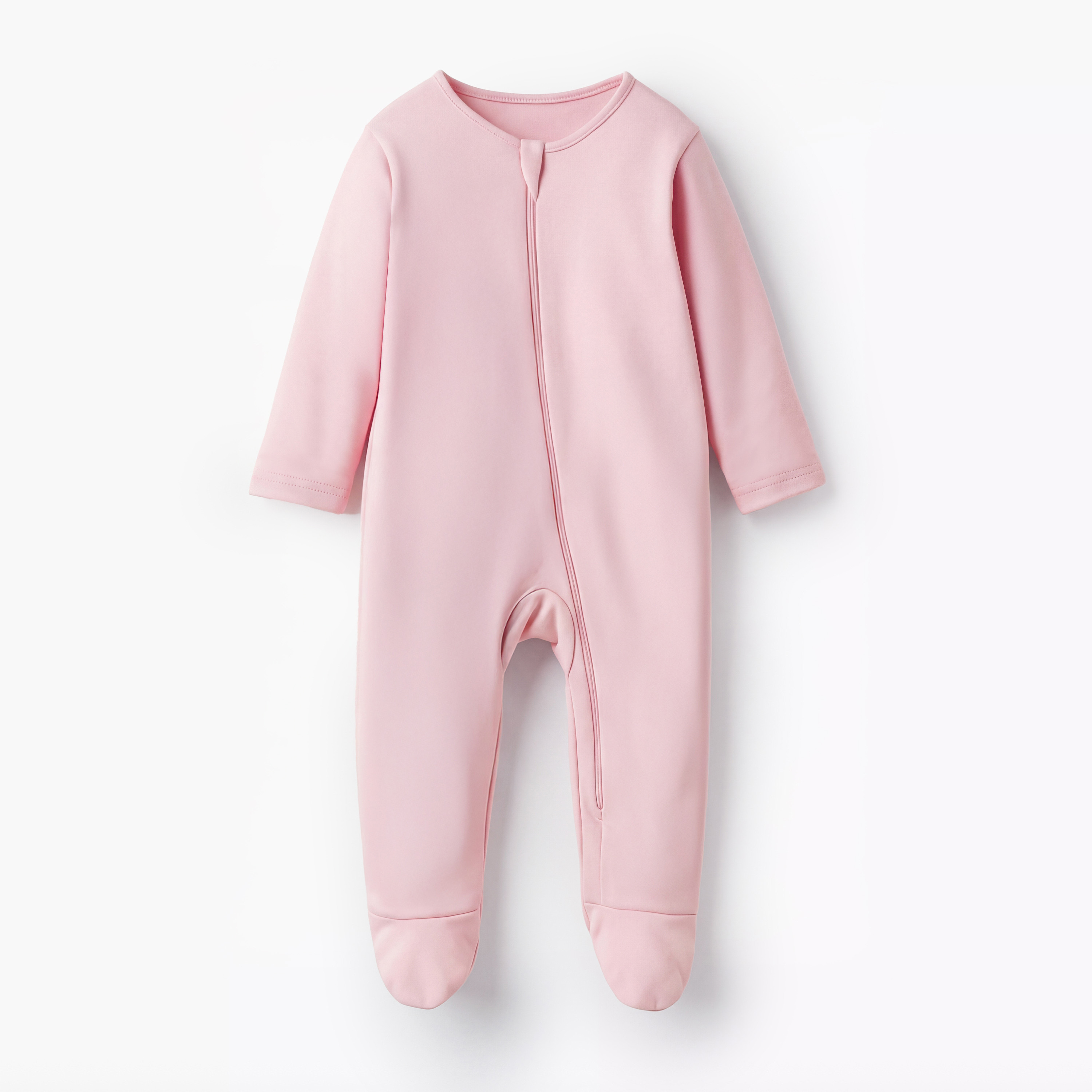 Juniors Solid Sleepsuit with Long Sleeves and Zip Closure - Set of 3-baby-girls-clothing-nightwear-sleepsuits-image-3