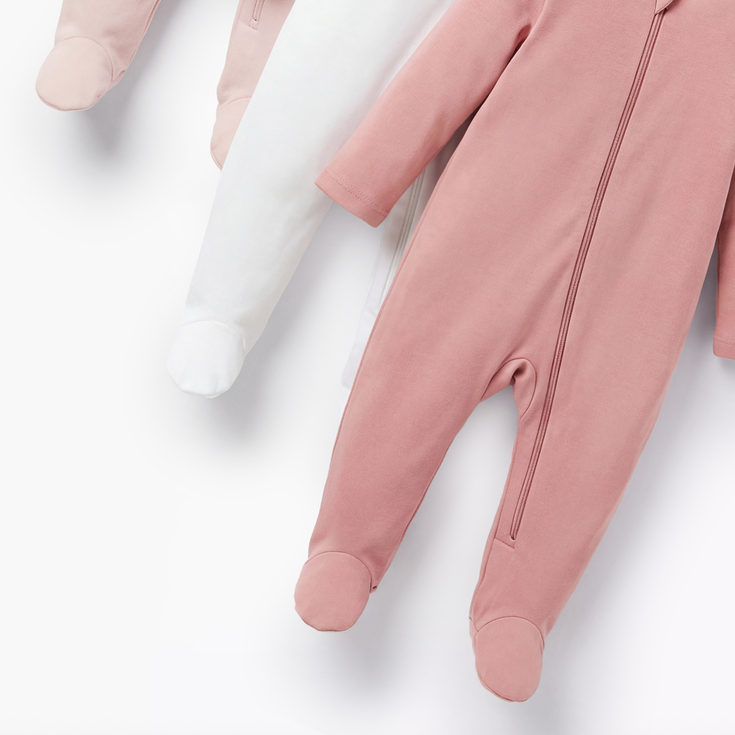 Juniors Solid Sleepsuit with Long Sleeves and Zip Closure - Set of 3-baby-girls-clothing-nightwear-sleepsuits-image-5