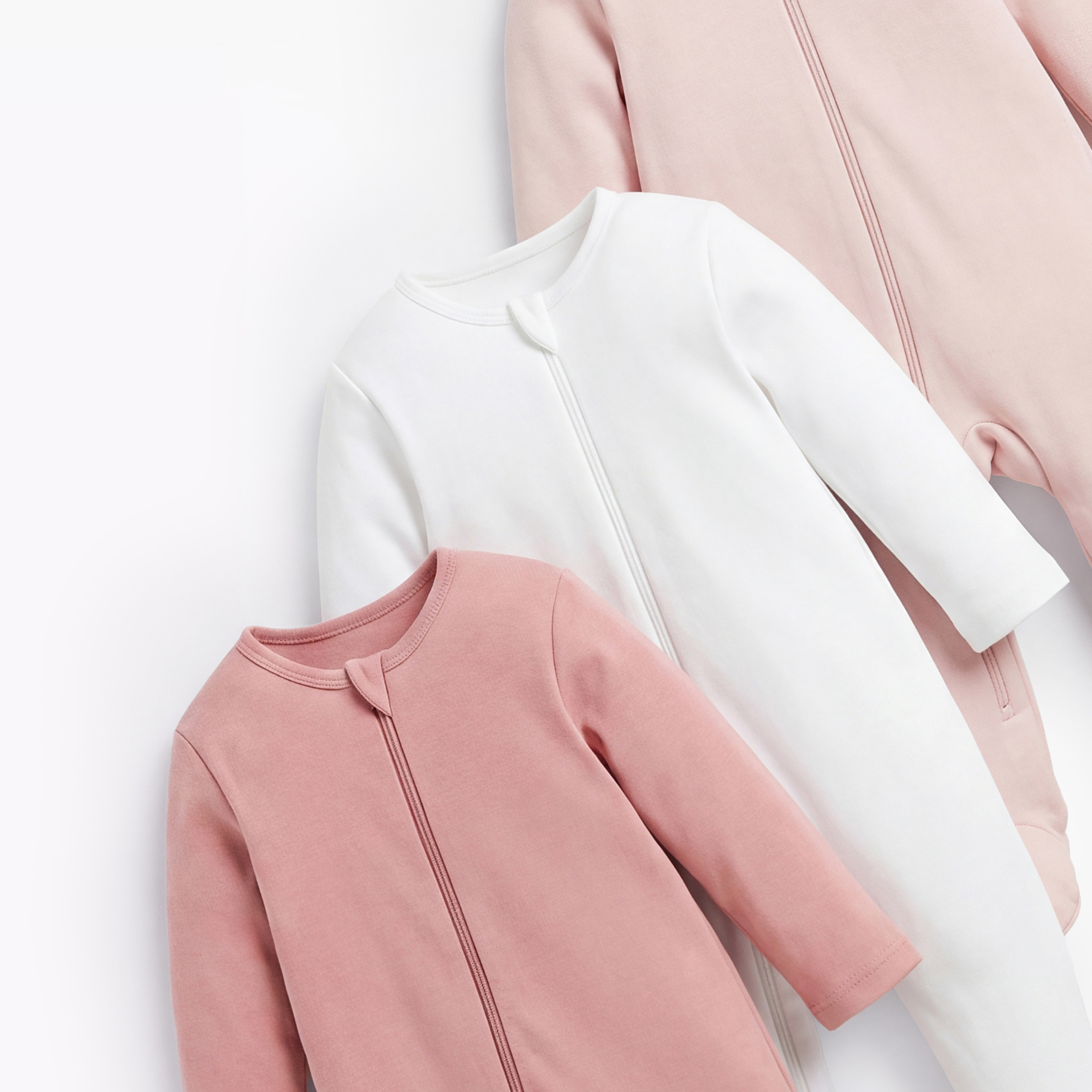 Juniors Solid Sleepsuit with Long Sleeves and Zip Closure - Set of 3-baby-girls-clothing-nightwear-sleepsuits-image-6