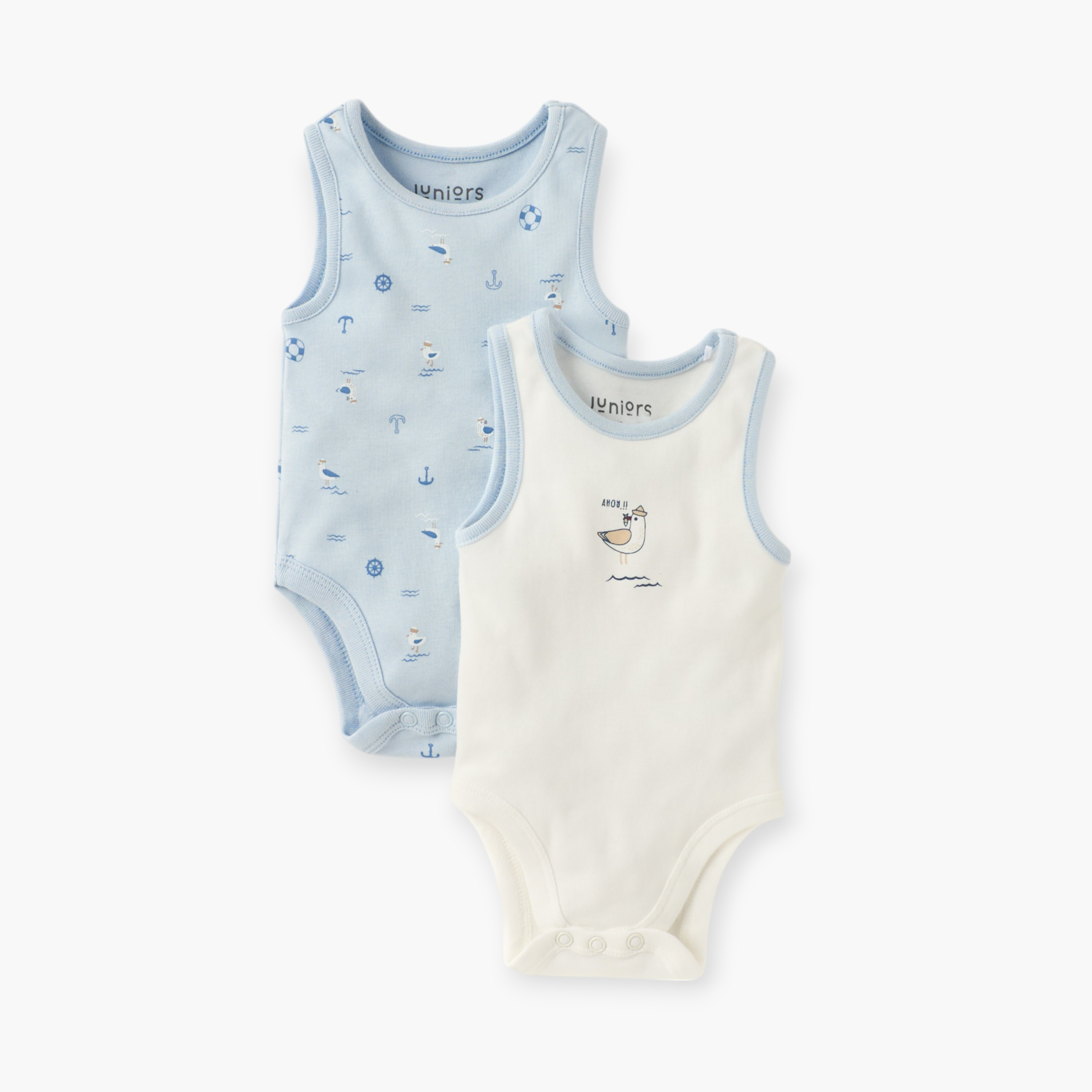 Juniors Printed Sleeveless Bodysuit with Round Neck - Set of 2-baby-boys-clothing-bodysuits-image-1