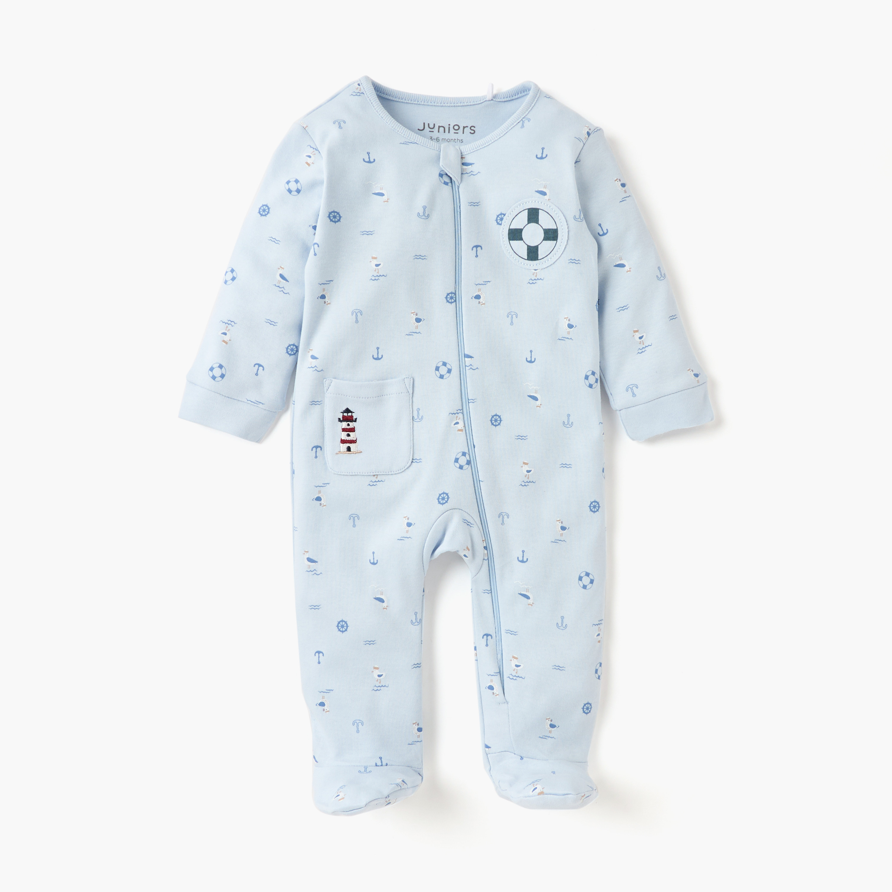 Juniors Graphic Print Closed Feet Sleepsuit with Zip Closure-baby-boys-clothing-nightwear-sleepsuits-image-1